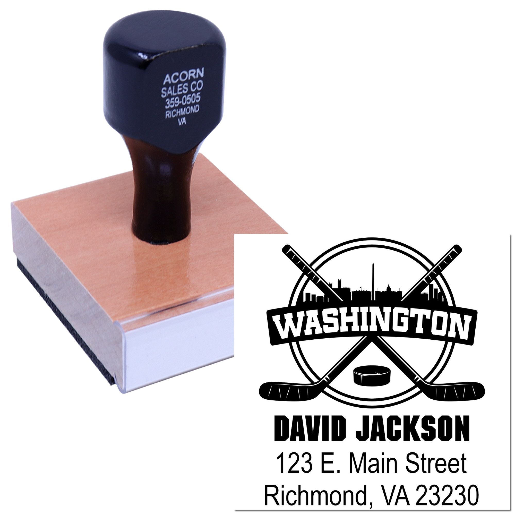 Washington Hockey City And Sticks Return Address for Envelopes Stamp Customizable Stamp with Wood Handle