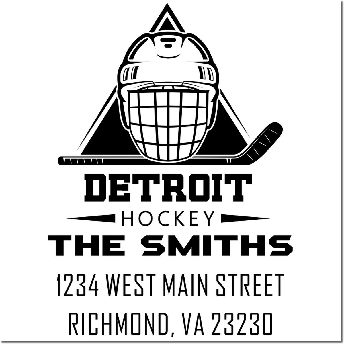 Custom Detroit Hockey return address rubber stamp for The Smiths, 1234 West Main Street, Richmond, VA 23230.
