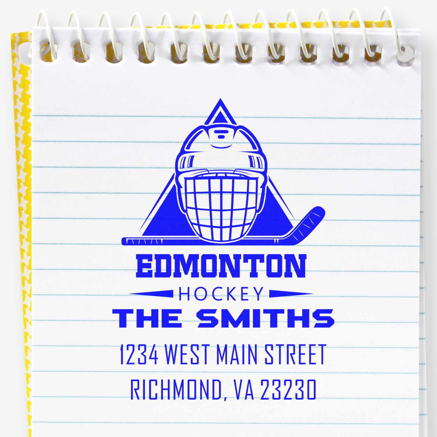 Custom Edmonton hockey rubber stamp with The Smiths and return address for personalized stationery.