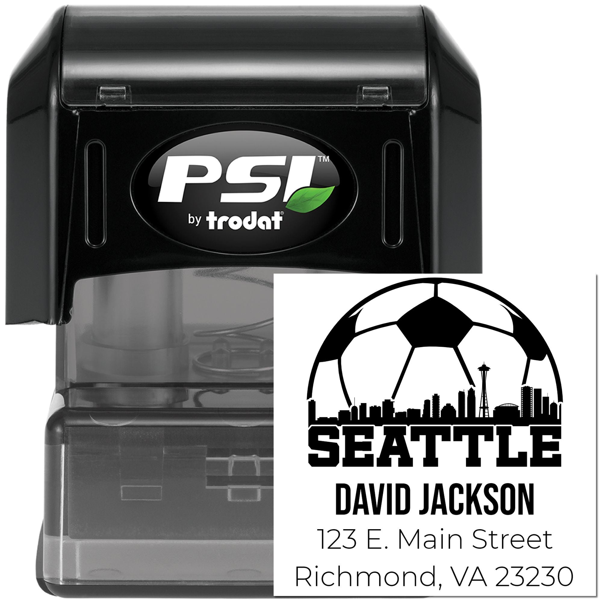 PSI Pre-Ink Seattle Soccer City Mailing Pre-Inked Address Stamp Custom-Made