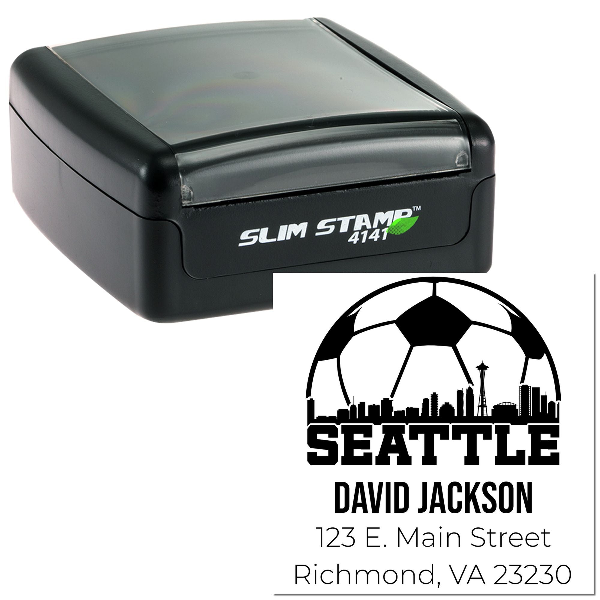 Slim Pre-Inked Seattle Soccer City Mailing Address Stamp Custom-Made