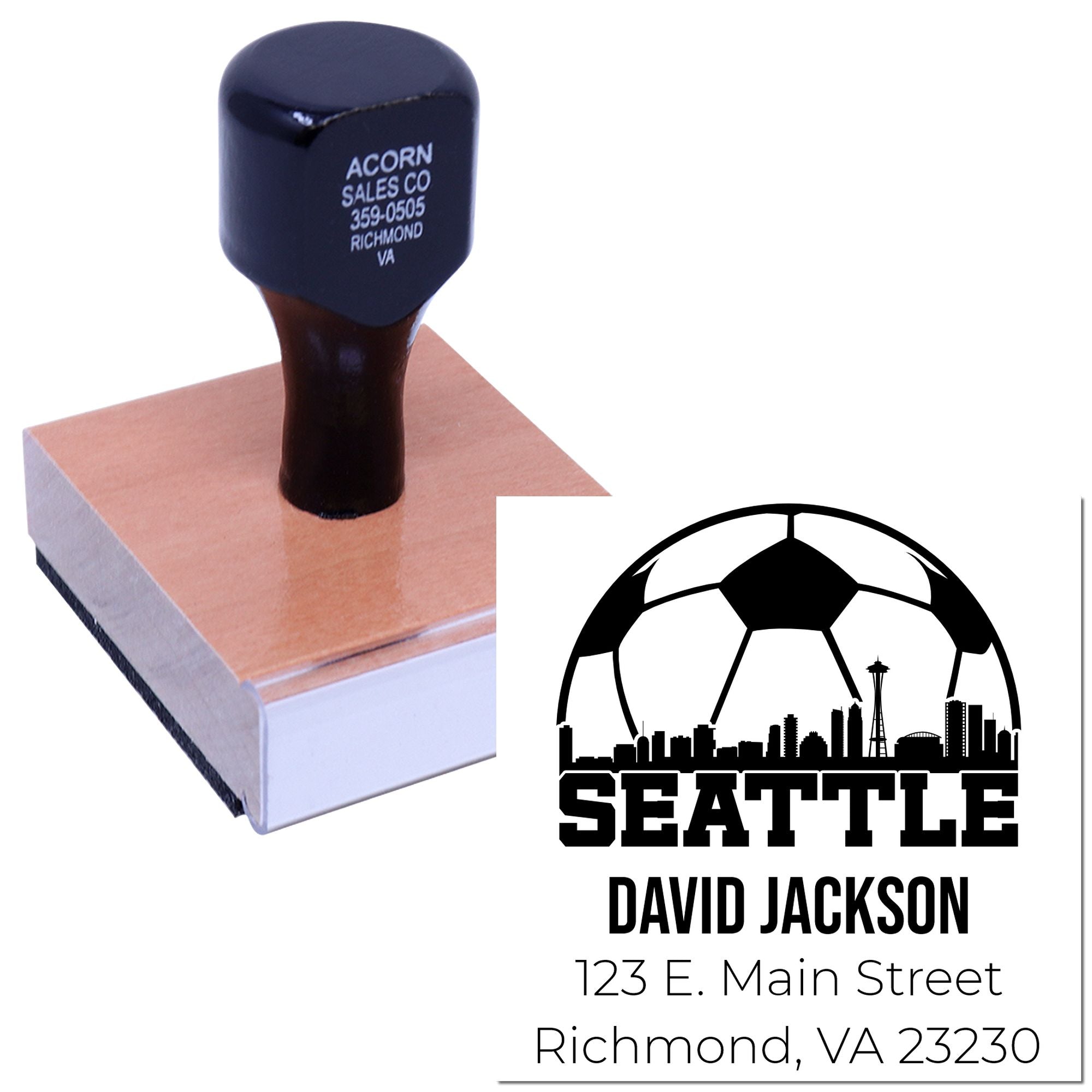 Seattle Soccer City Mailing Address Stamp Custom-Made Stamp with Wood Handle