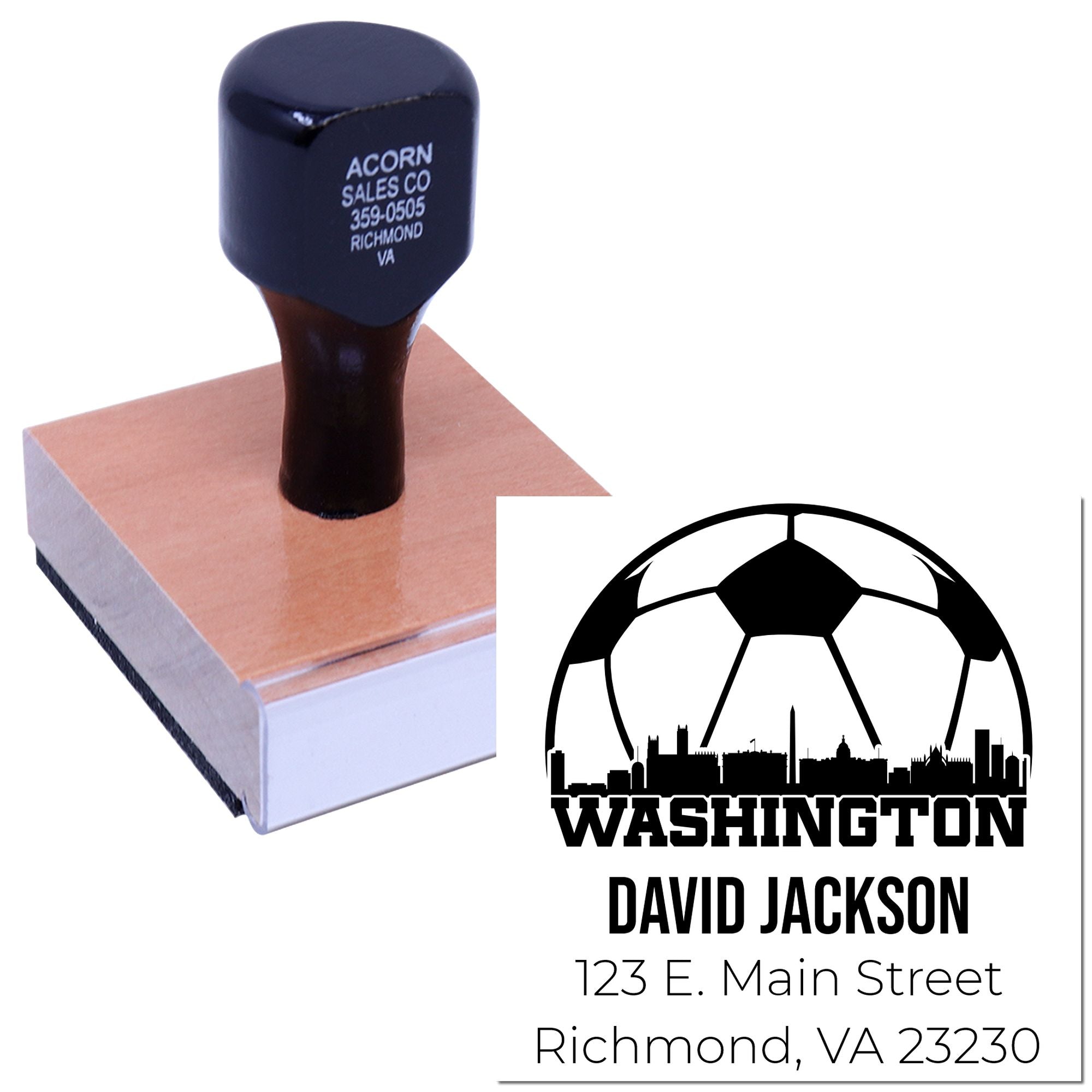 Washington Soccer City Mailing Address Stamp Personalized Stamp with Wood Handle