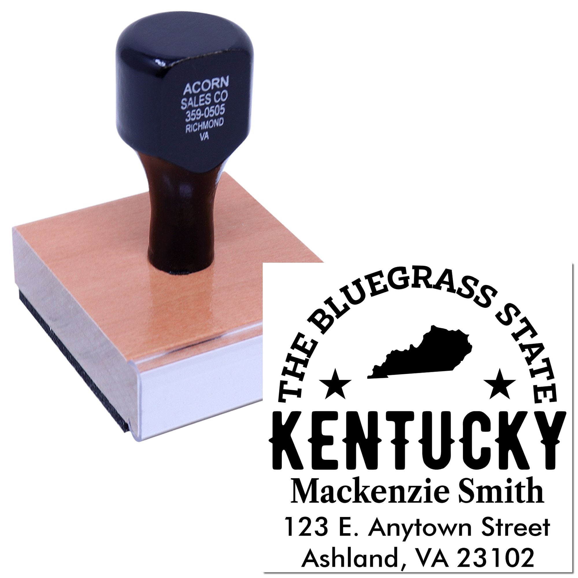 Custom Kentucky rubber stamp with business address and state logo for mailing and branding