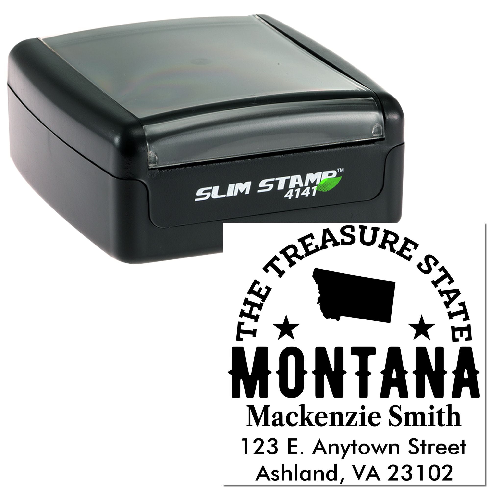 Montana self-inking rubber address stamp with Treasurer State design for custom return-address mailing.