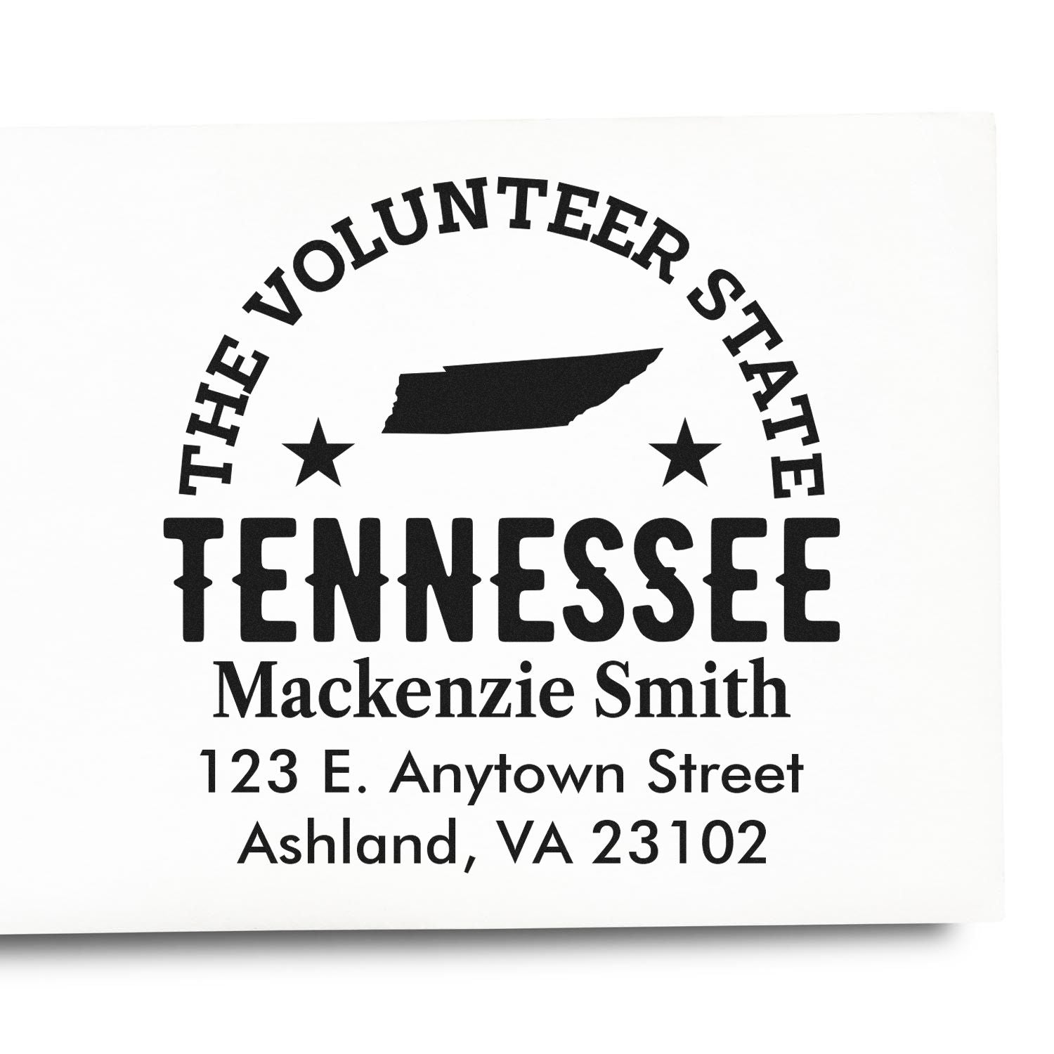 Custom Tennessee Volunteer State rubber stamp with name and address for personalized mail, crafts, and business use.