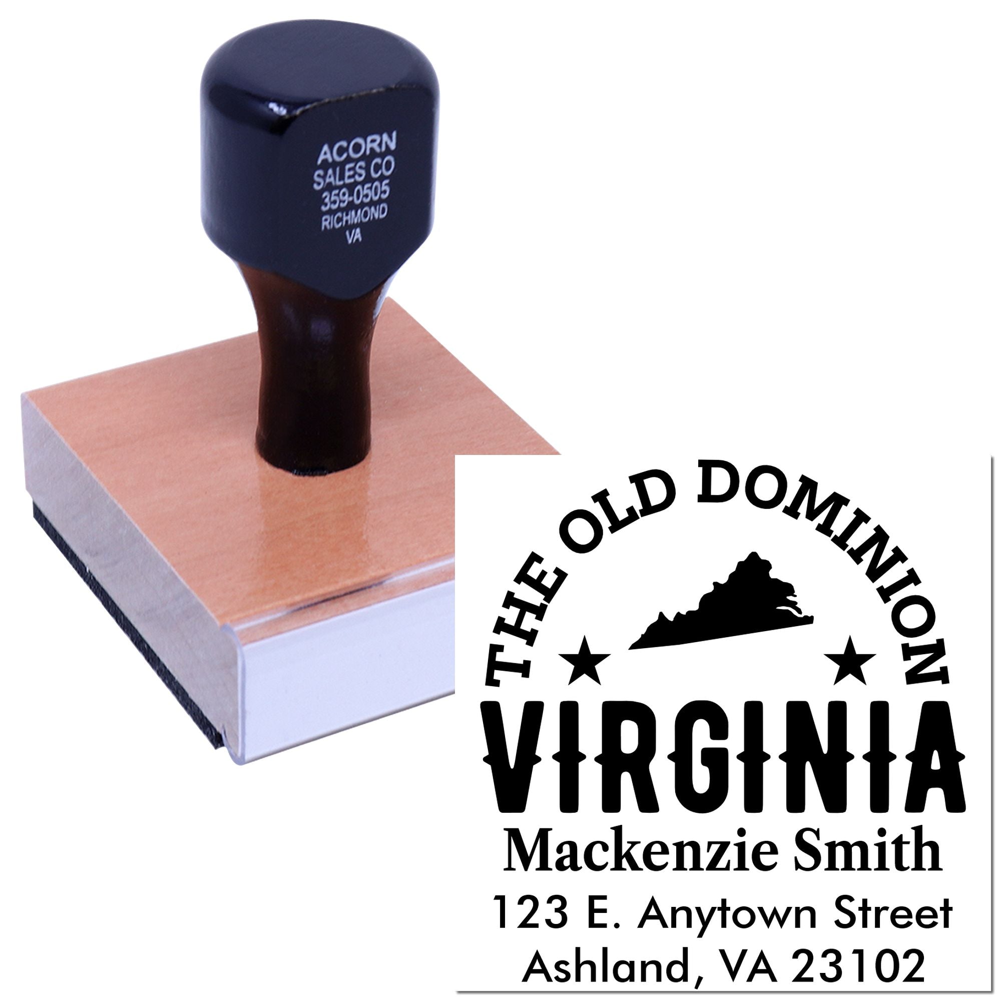 Virginia State Rubber Return Address Label Stamp Custom-Made Stamp with Wood Handle