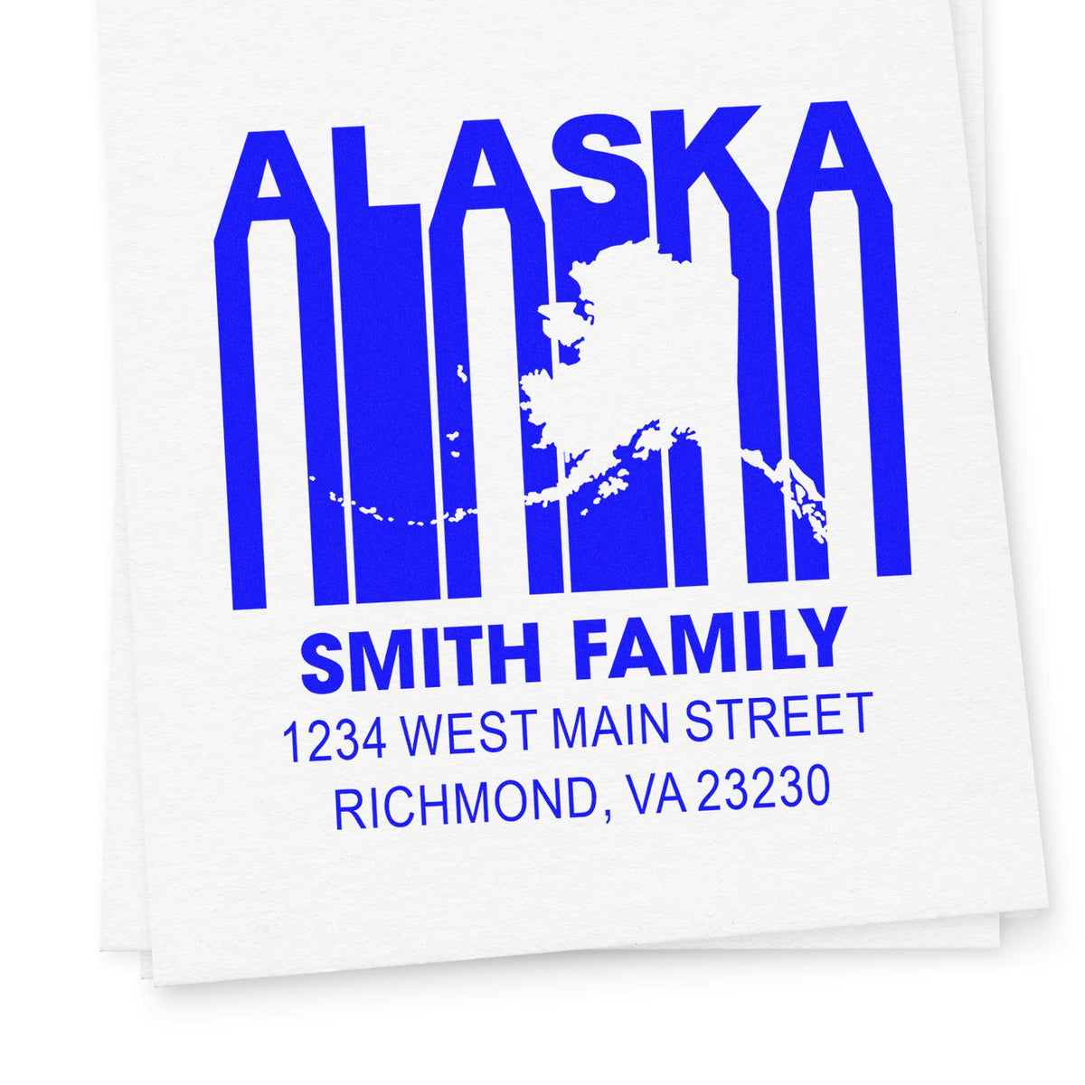 Custom Alaska family return address rubber stamp with Smith Family and Richmond, VA address