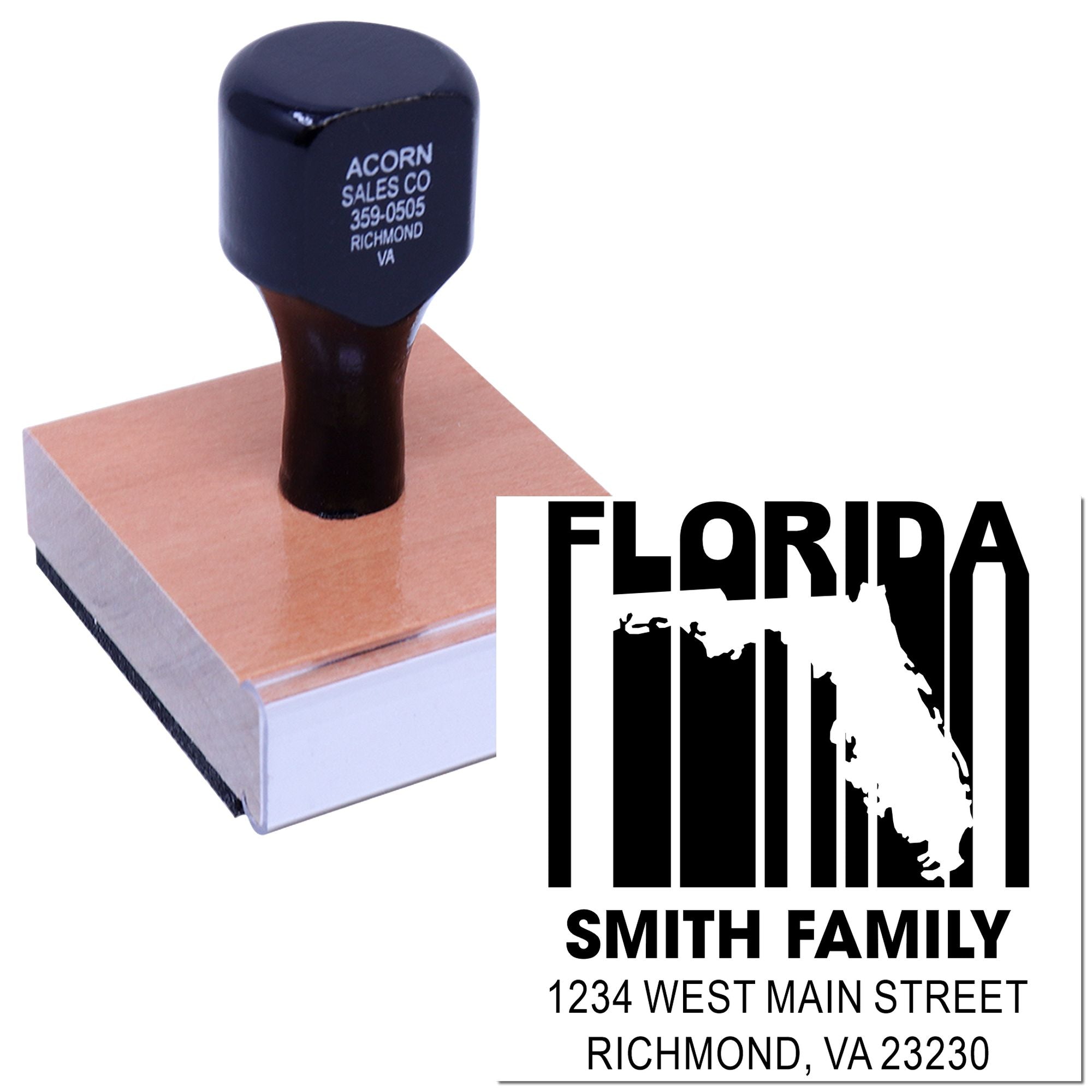Custom Florida family address rubber stamp with state silhouette and personalized mailing details