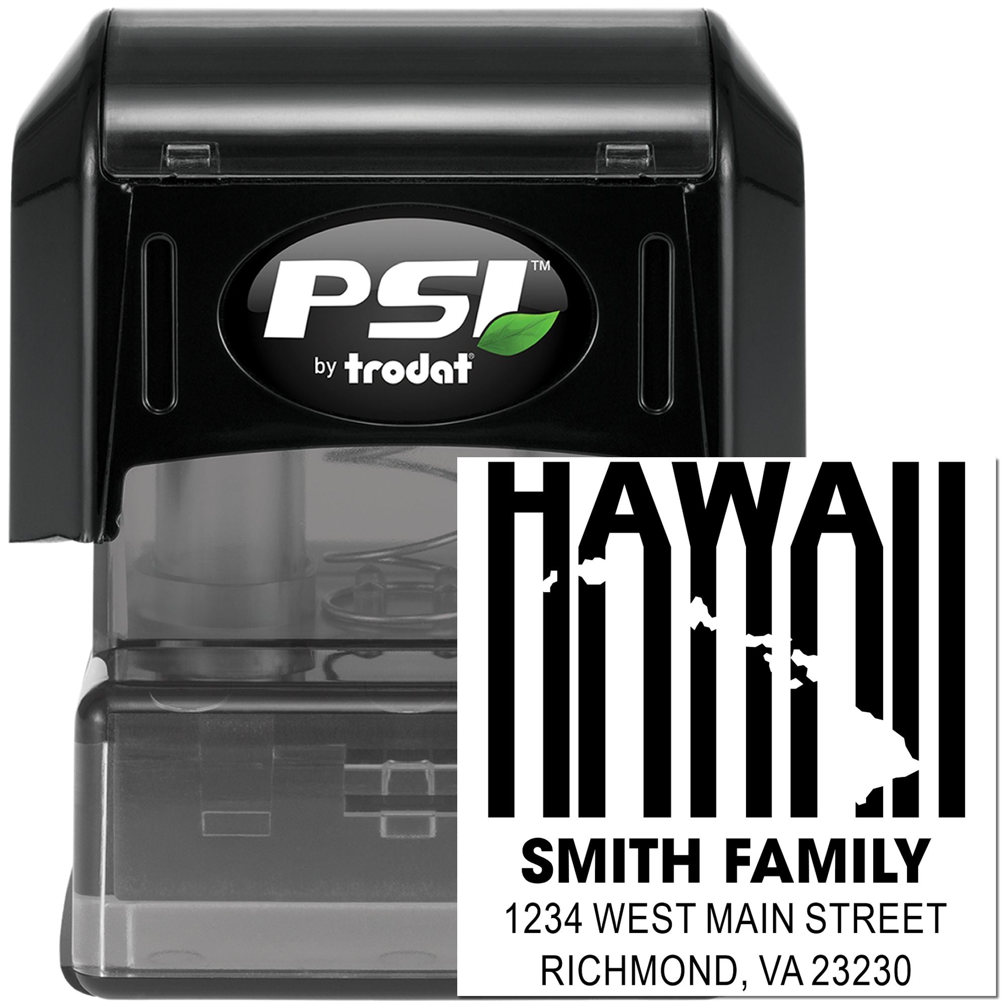 Hawaii custom self-inking address rubber stamp by PSI by Trodat for Smith family mailings and return labels