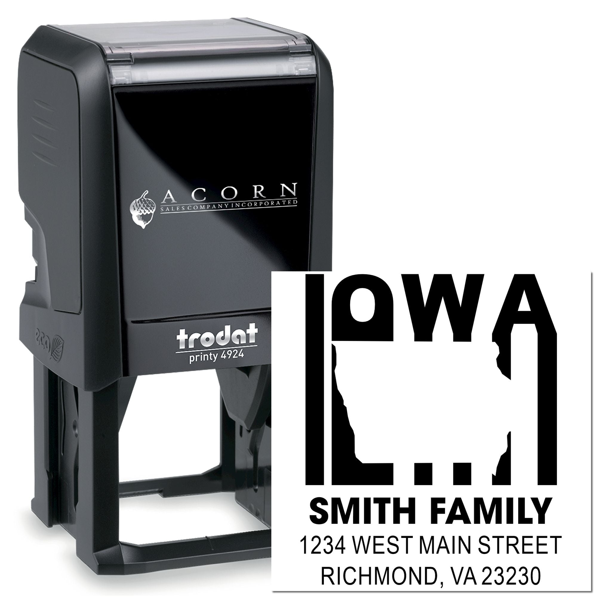 Custom Iowa self-inking rubber stamp with Smith family name and return address for mailing envelopes