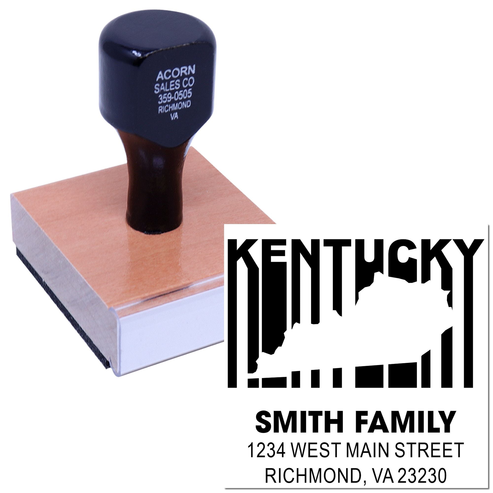Custom Kentucky rubber address stamp for Smith Family, featuring Richmond, VA 23230 return address design.