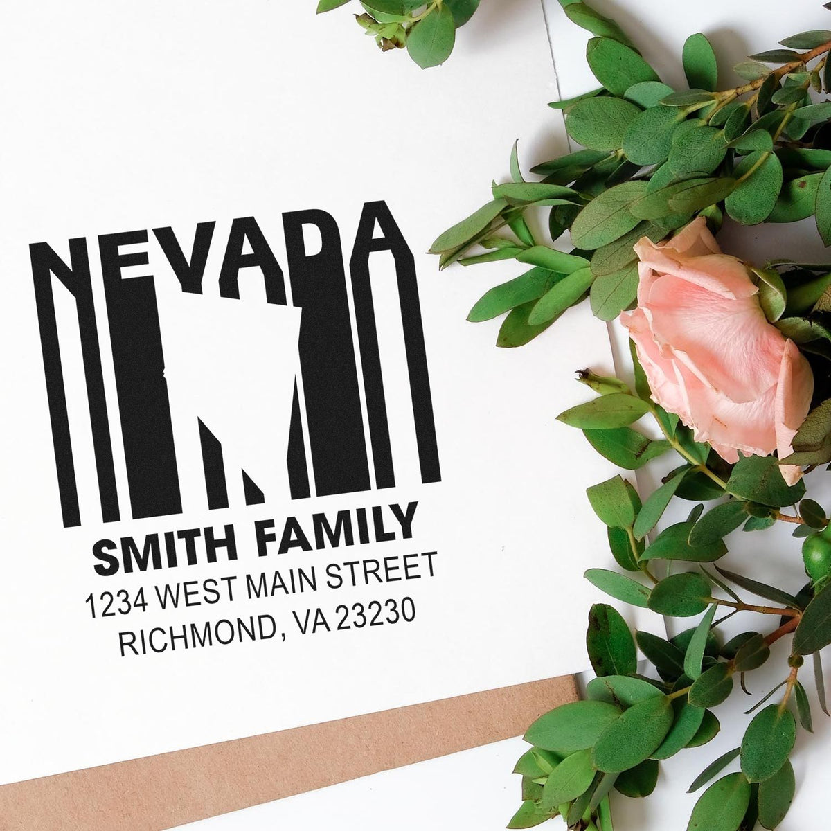 Custom Nevada return address rubber stamp for Smith family with Richmond, VA mailing address