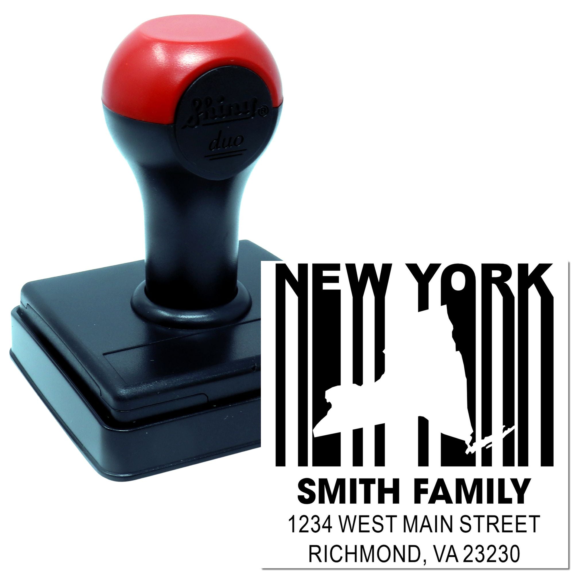 Custom self-inking return address rubber stamp for the Smith Family, New York design with Richmond, VA 23230.