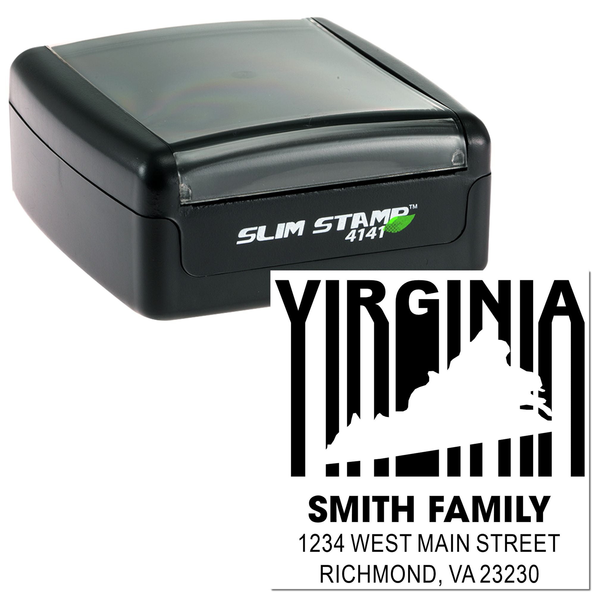 Slim Pre-Inked Retro Virginia State Outline Small Return Address Stamp Personalizable