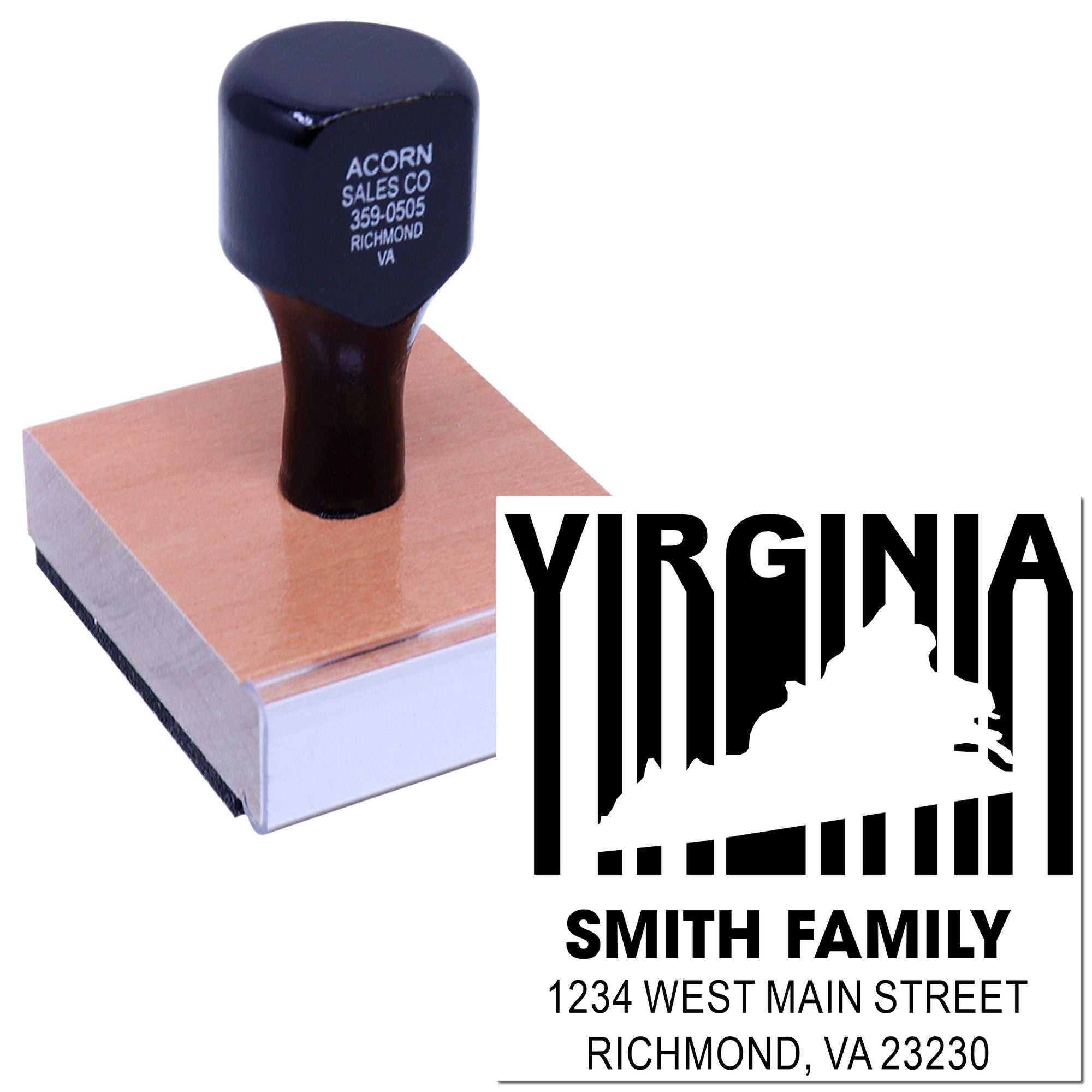 Retro Virginia State Outline Small Return Address Stamp Personalizable Stamp with Wood Handle