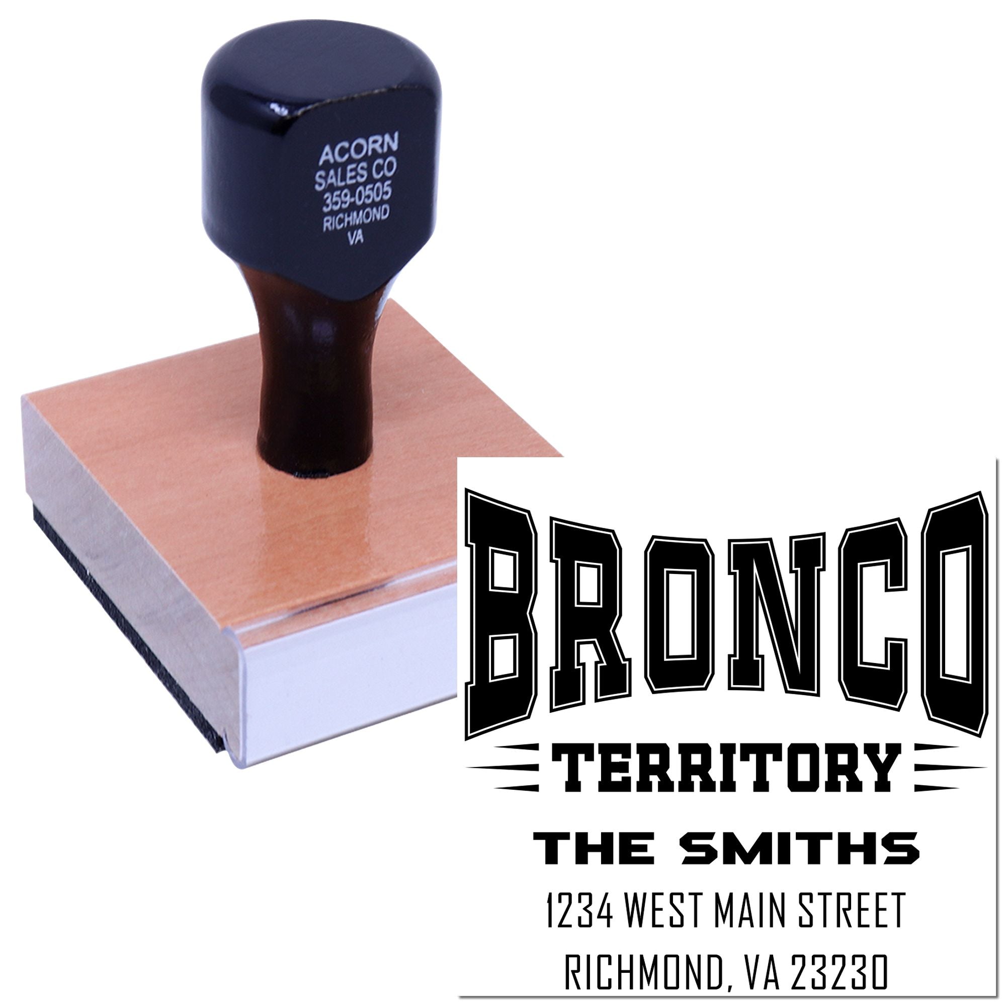 Bronco Territory Small Return Address Stamper Custom-Made Stamp with Wood Handle