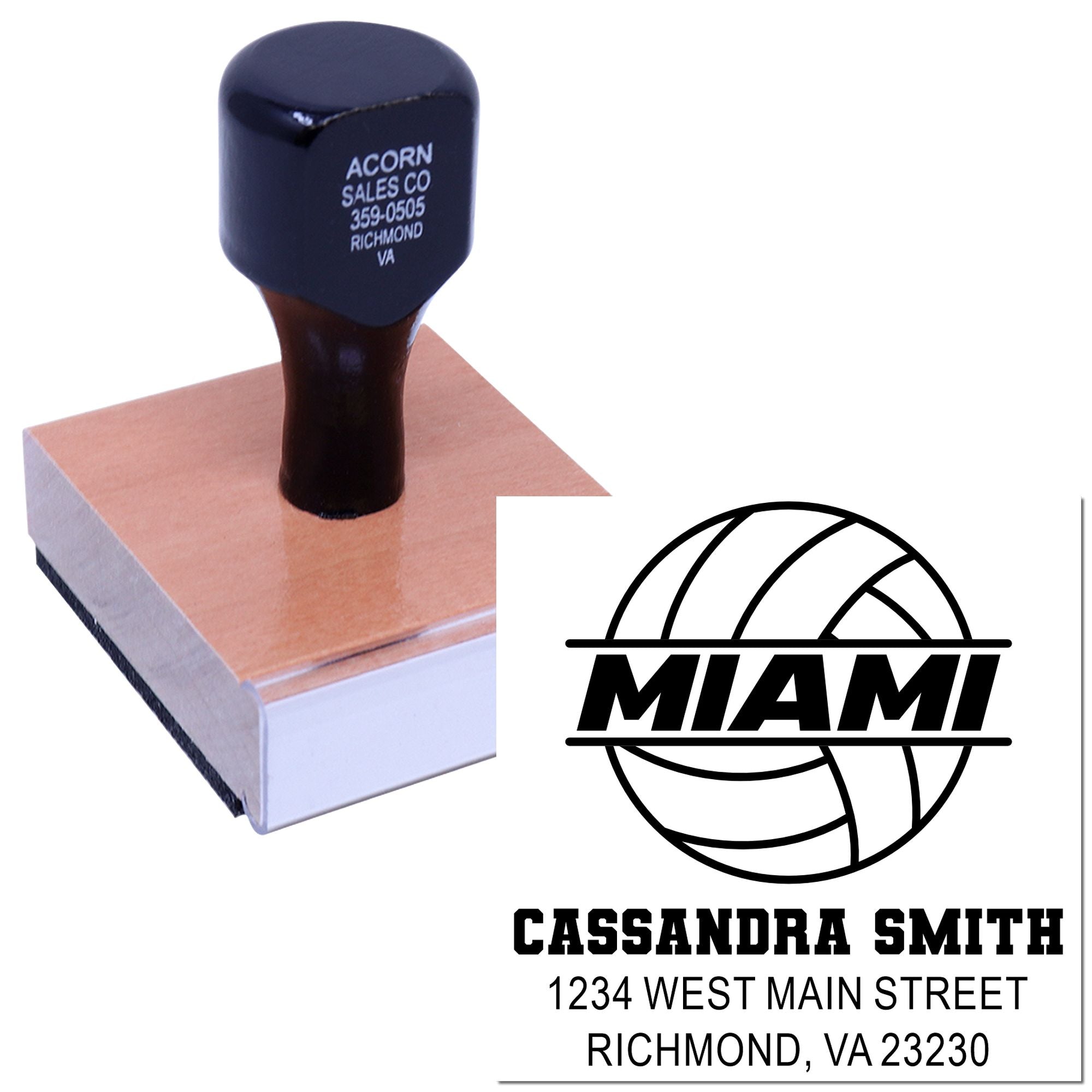 Custom business rubber stamp with Miami logo, name, and address imprint for personalized branding