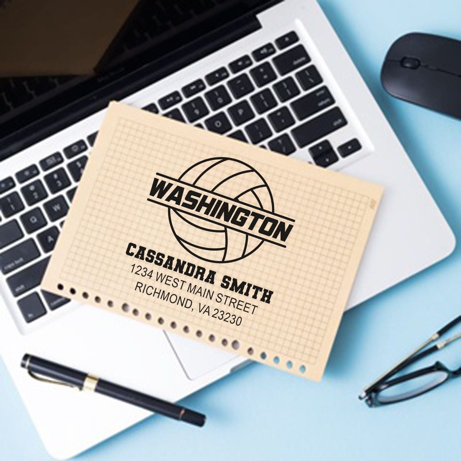 Slim Pre-Inked Washington Volleyball Custom-Made 3-Line Stamper