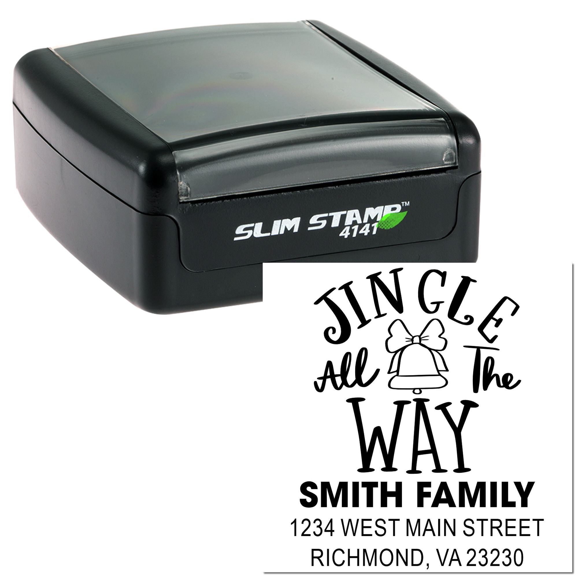 Personalized self-inking rubber stamp with holiday address design for Smith Family cards, envelopes, and mailings.