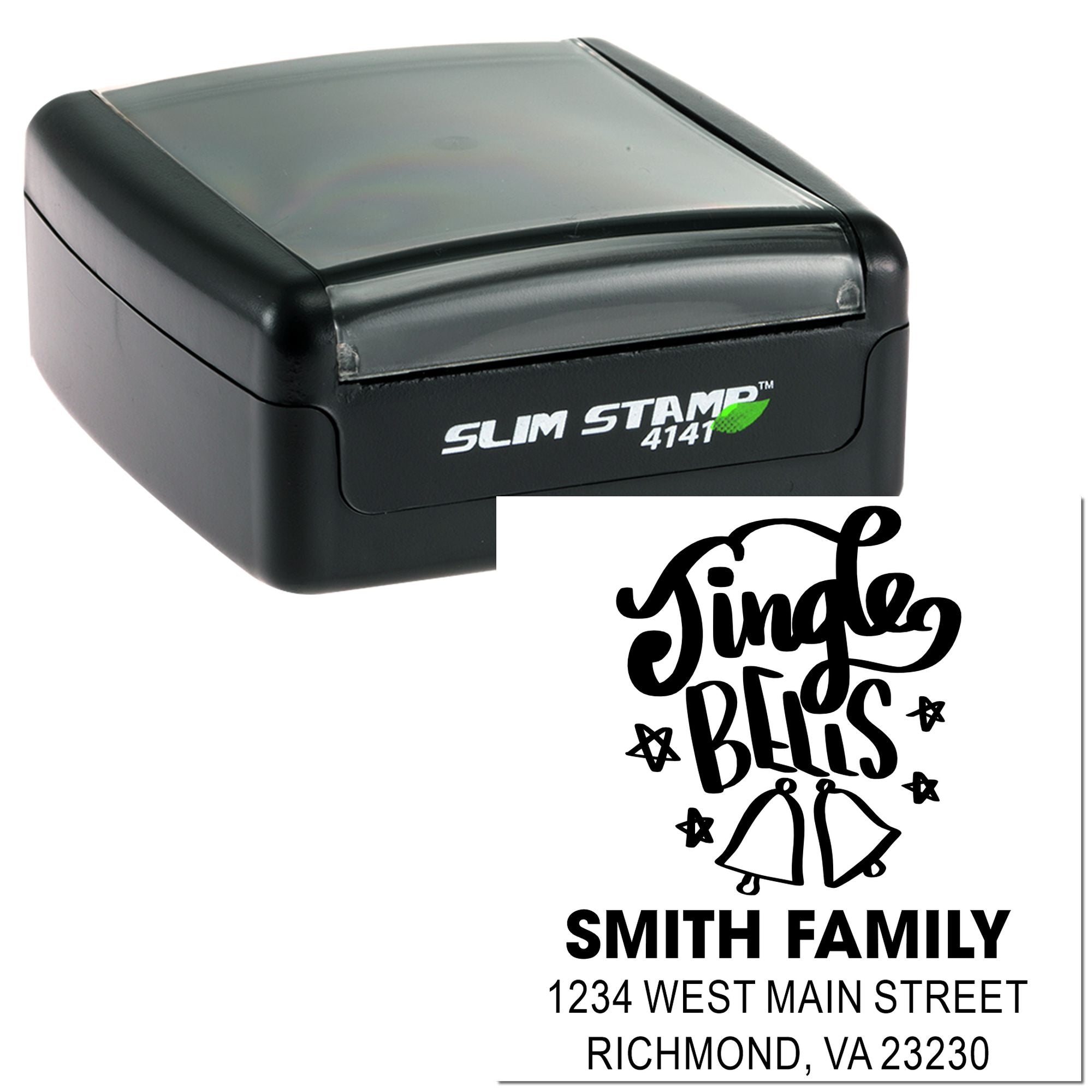 Slim Stamp 4141 self-inking rubber address stamp with custom Smith Family holiday design for envelopes and mailings.