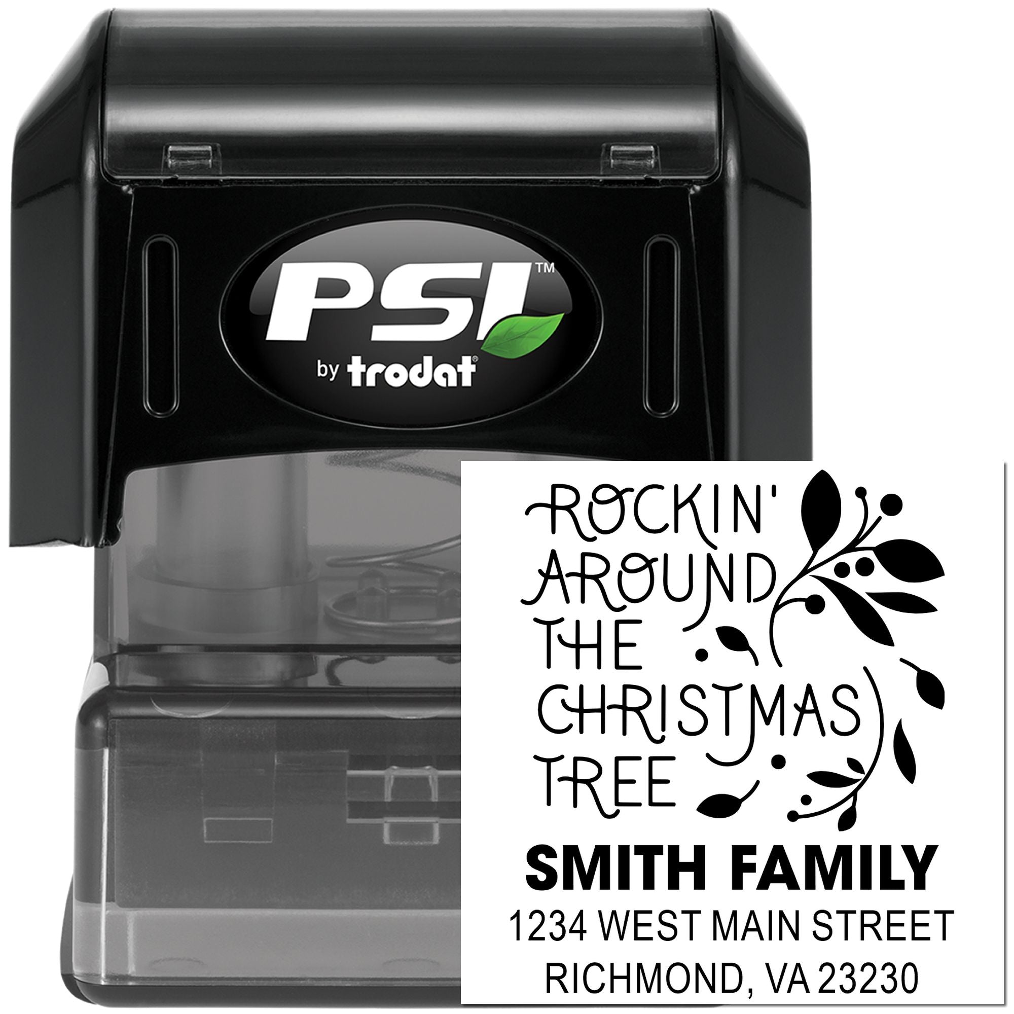 PSI by Trodat self-inking rubber stamp with custom Christmas return address design for the Smith family