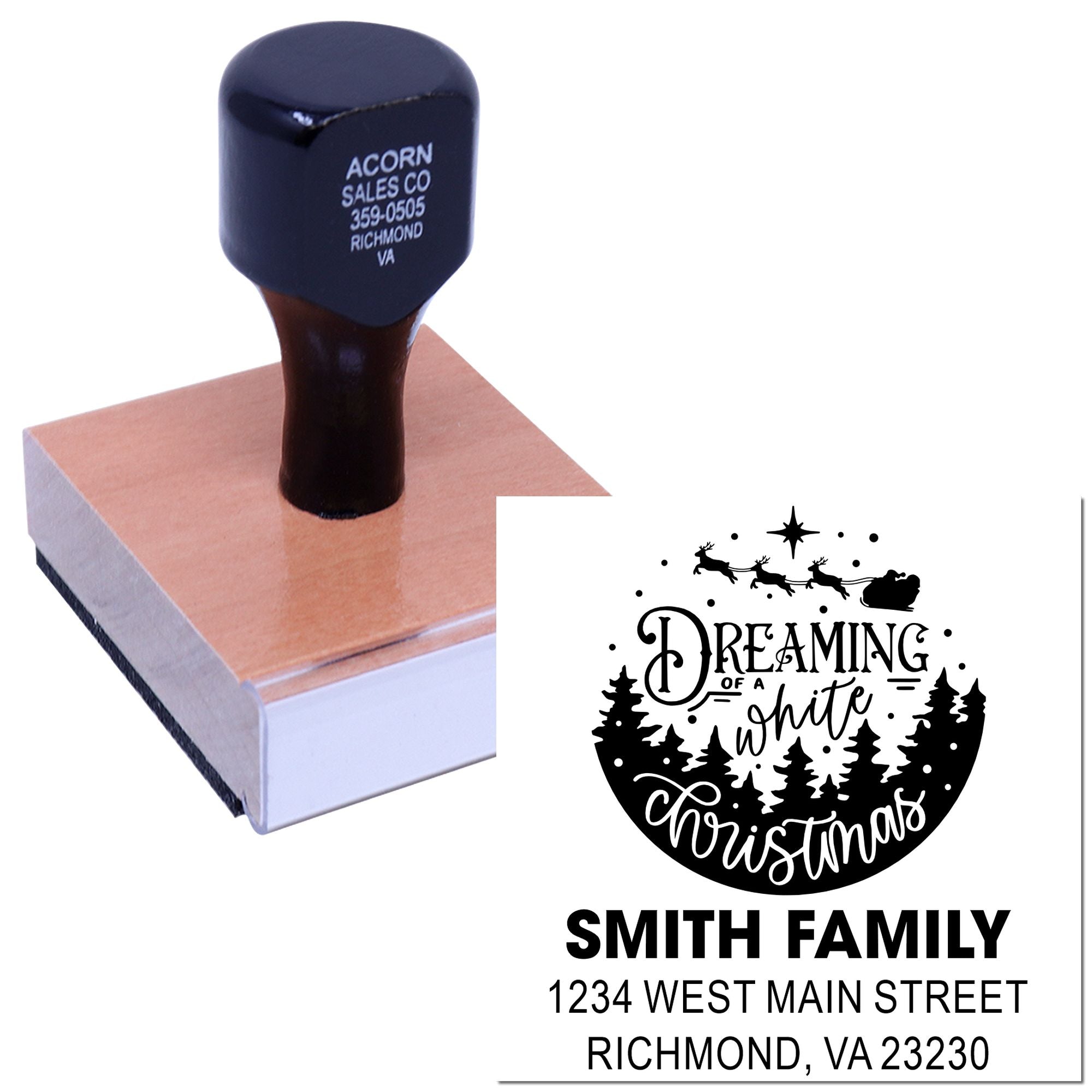 Custom holiday return address rubber stamp with Dreaming of a White Christmas design for the Smith family.