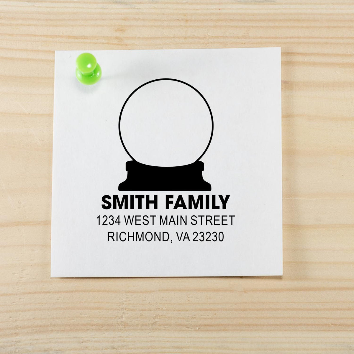 Personalized return address rubber stamp proof for Smith Family, 1234 West Main Street, Richmond, VA.