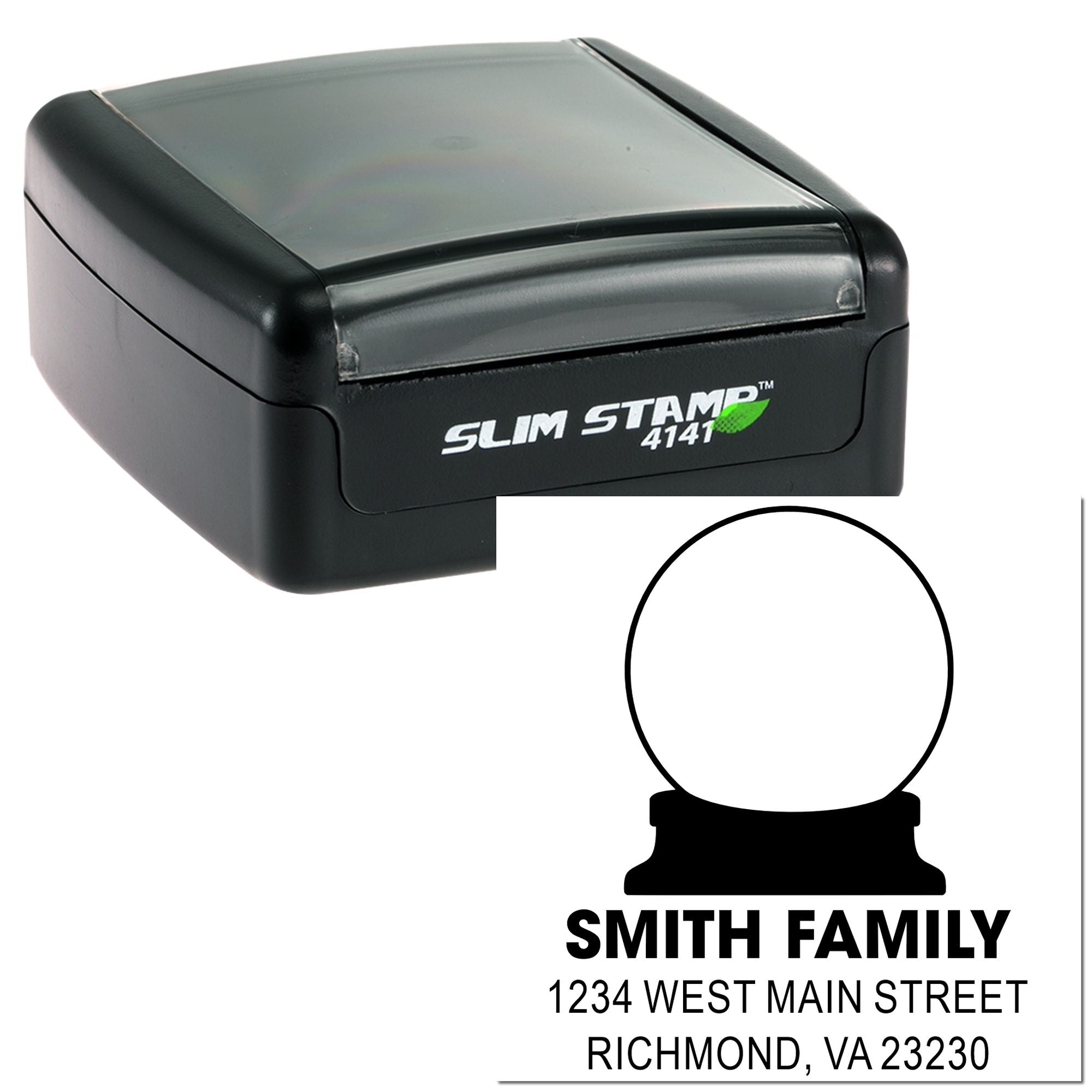 Slim self-inking rubber stamp with custom Smith family return address imprint for mailing envelopes