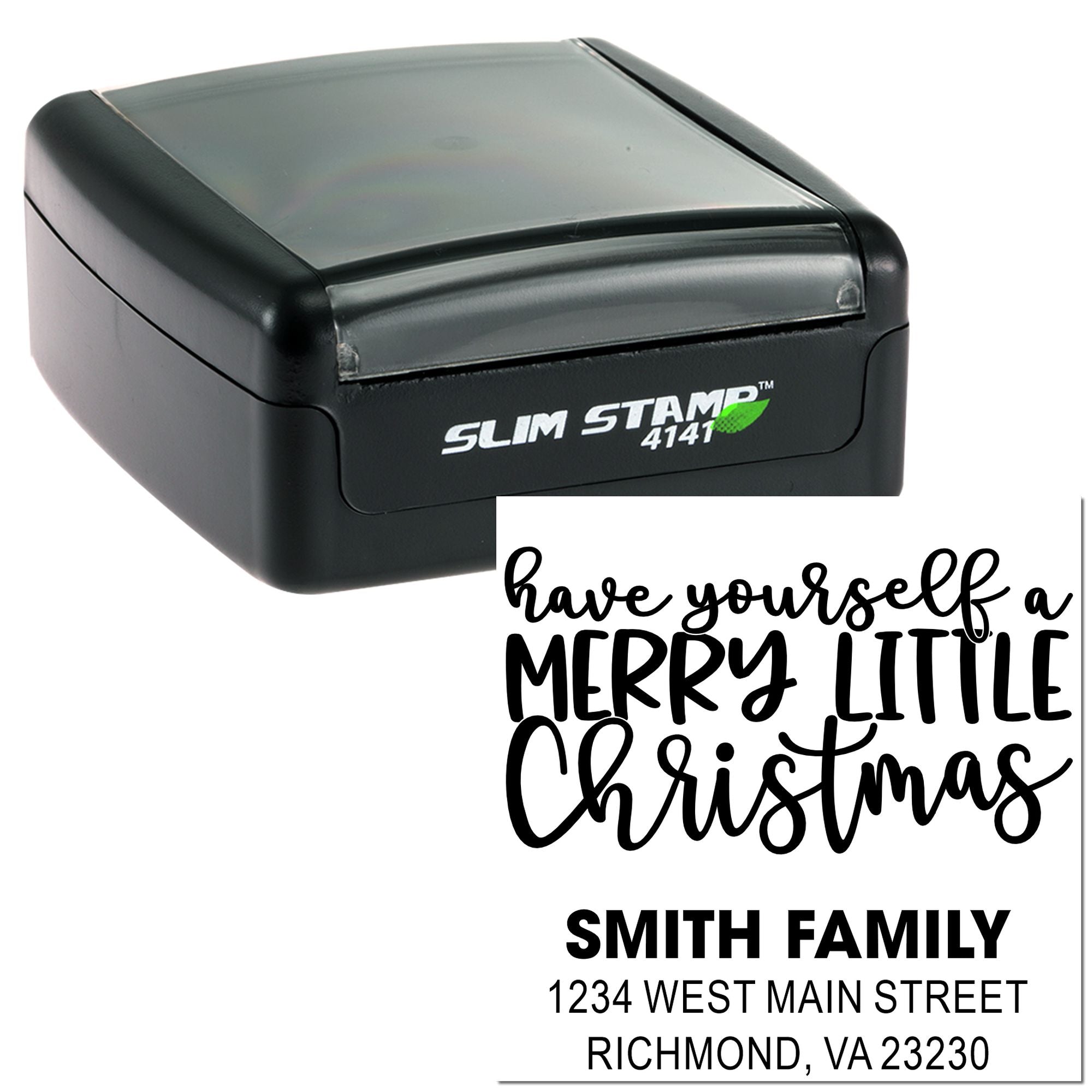 Custom holiday return address rubber stamp with Merry Little Christmas design for Smith Family.