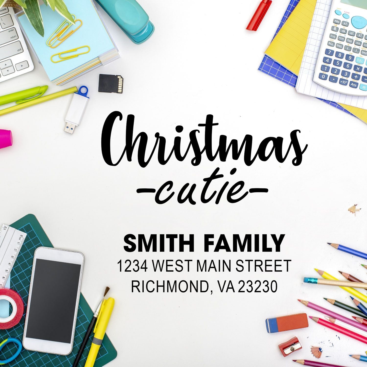 Christmas Cutie custom return address rubber stamp for Smith Family, Richmond, VA 23230