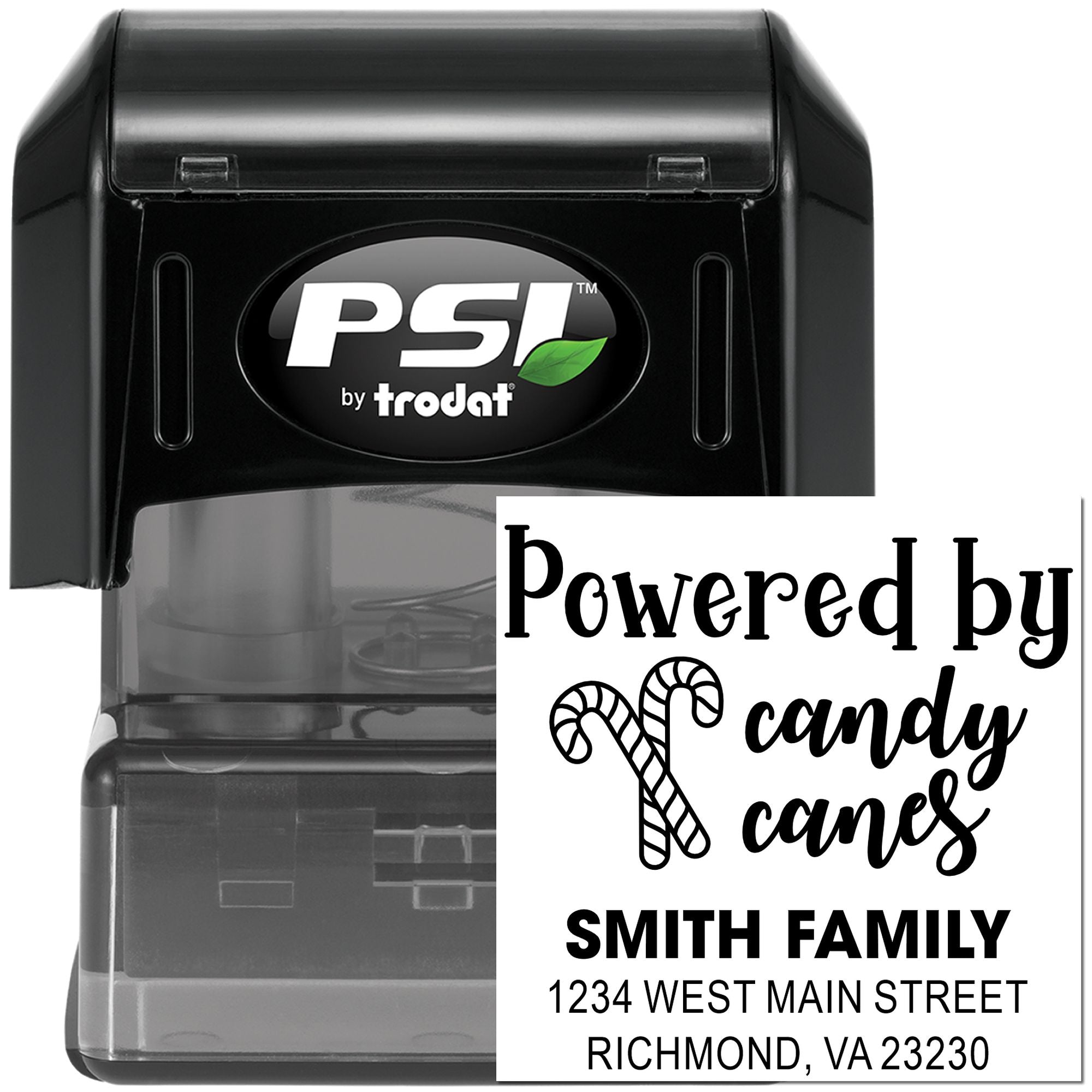 PSI by Trodat custom self-inking rubber stamp with holiday return address design for Smith Family.