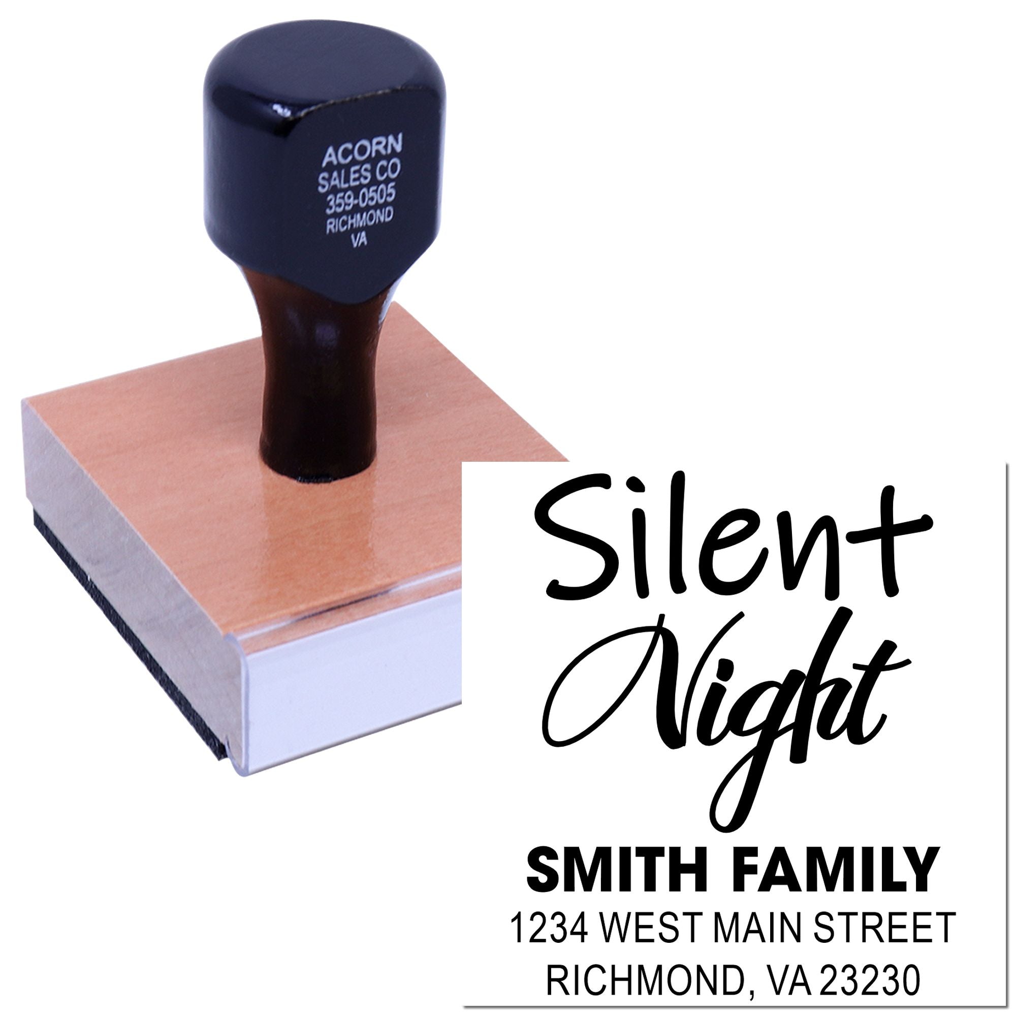 Custom Silent Night return address rubber stamp for Smith Family Christmas cards