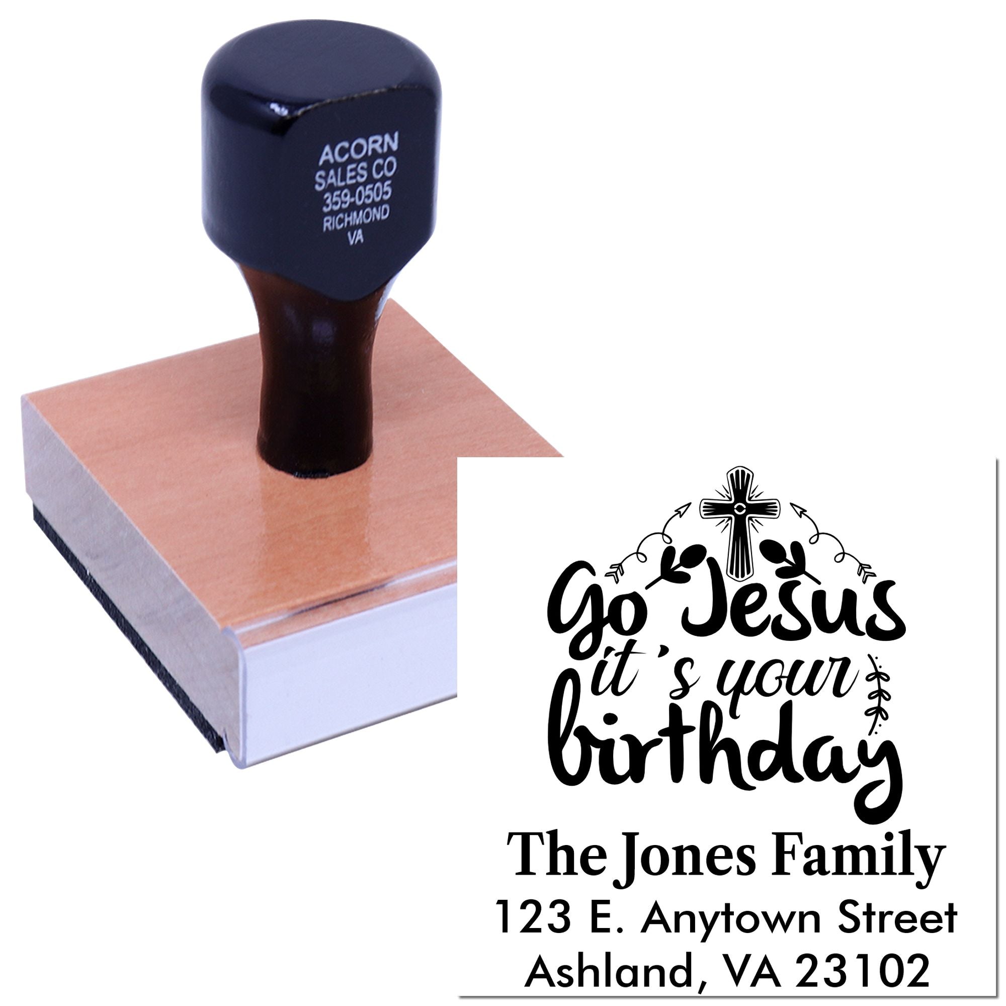 Custom rubber stamp with Go Jesus its your birthday design, perfect for personalized Christian birthday cards and invitations.