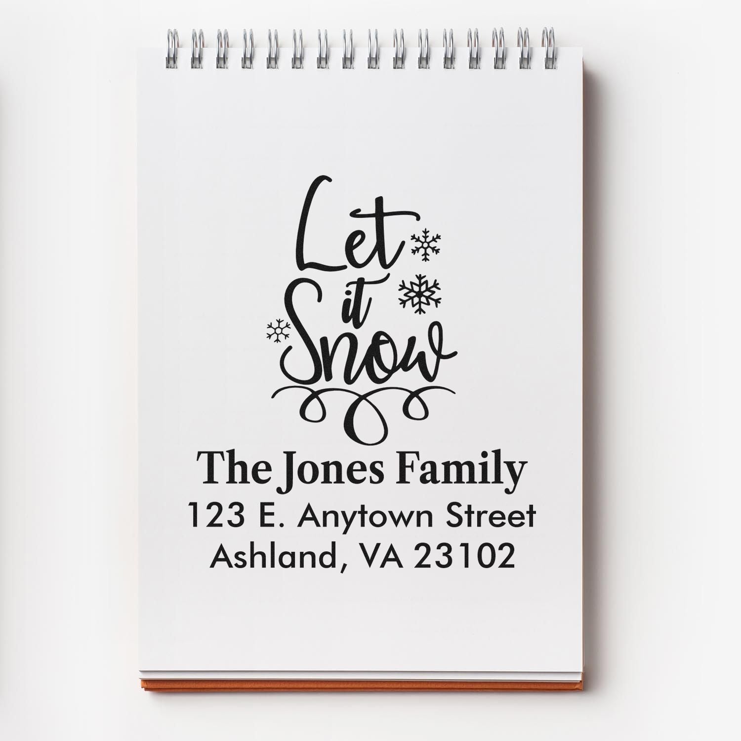 Custom Let It Snow family address rubber stamp for holiday cards and envelopes.