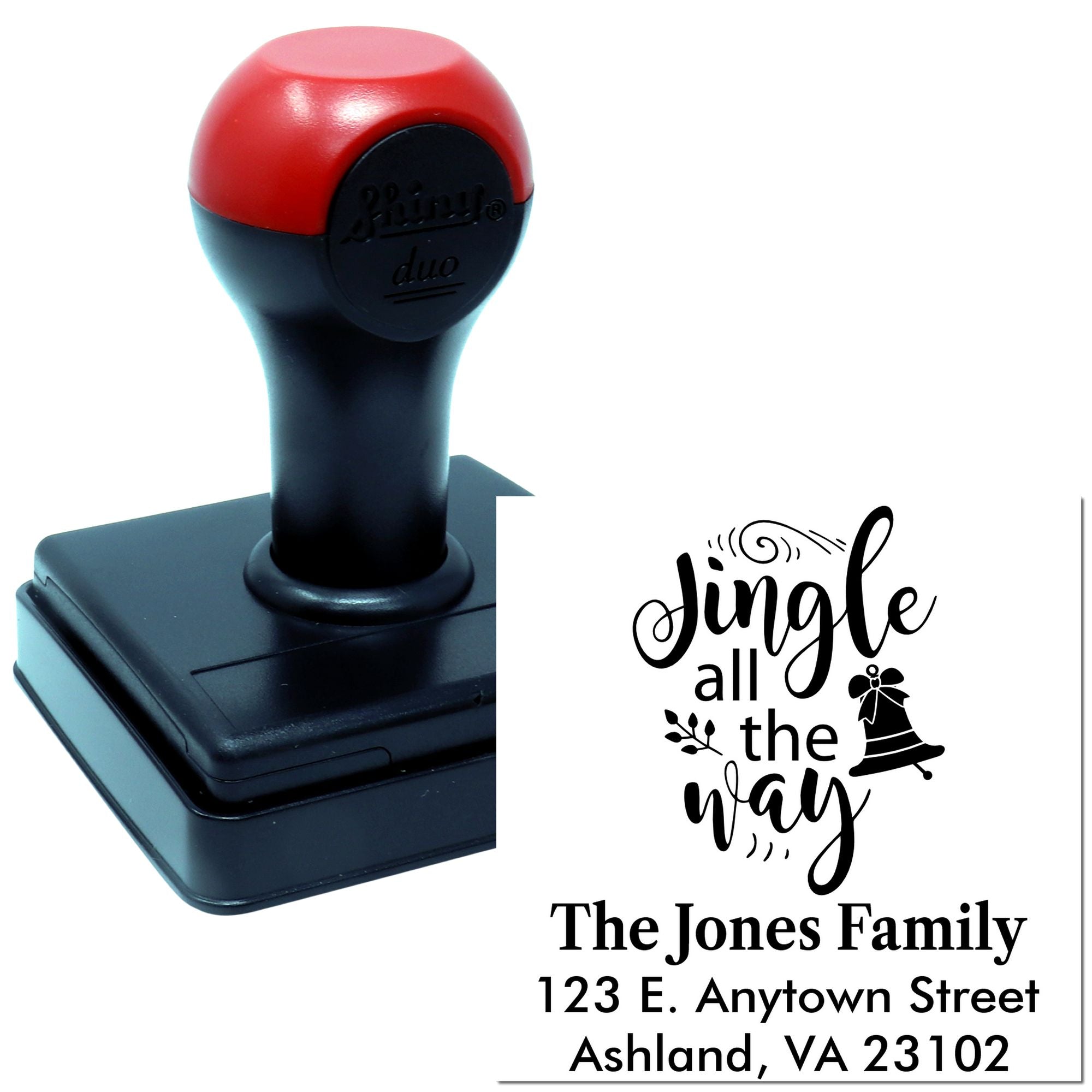Custom holiday return address rubber stamp with Jingle all the Way design for Christmas cards and envelopes.