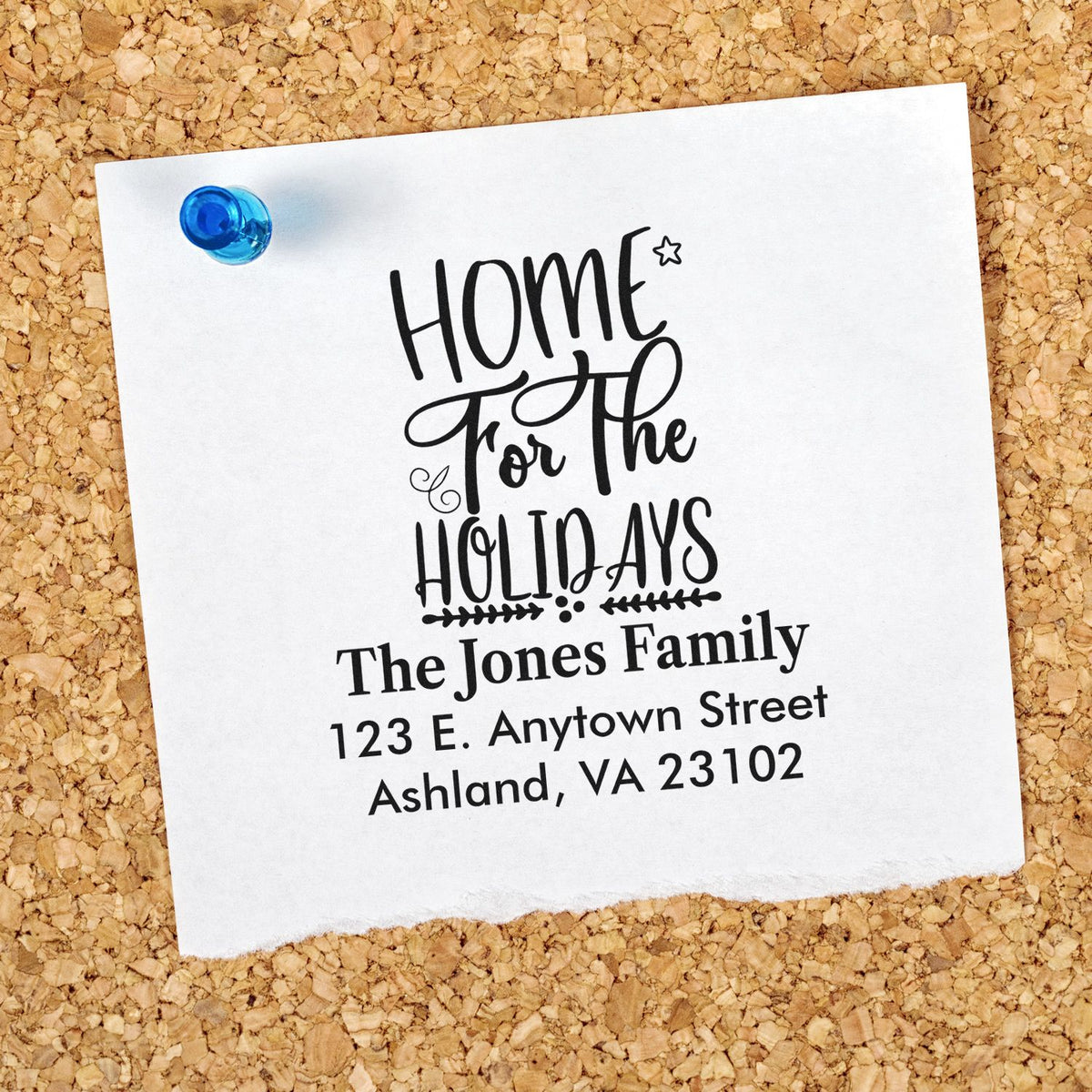 Personalized holiday return address rubber stamp with Home for the Holidays design for festive family mail.