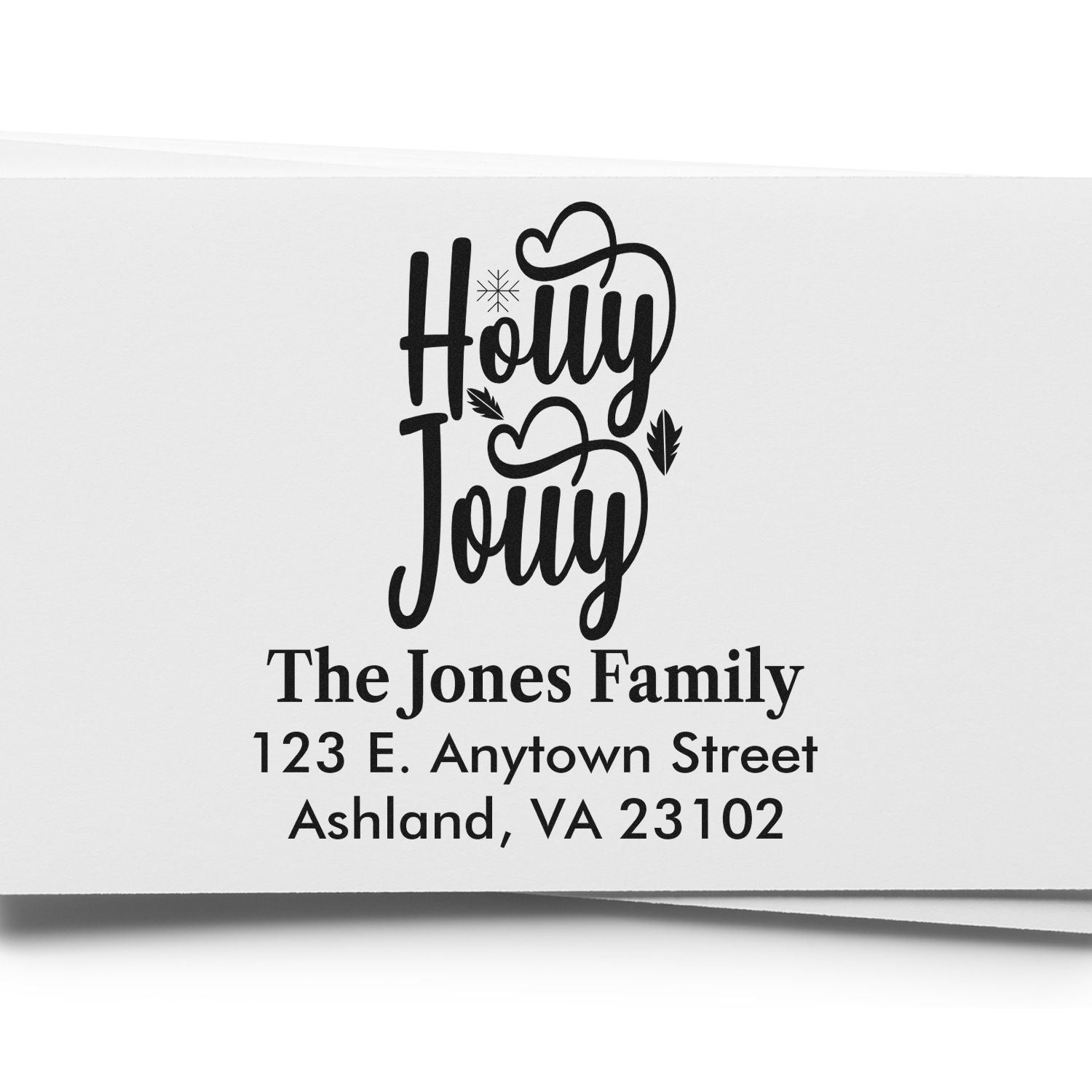Custom Holly Jolly holiday return address rubber stamp for the Jones Family with name and mailing address.