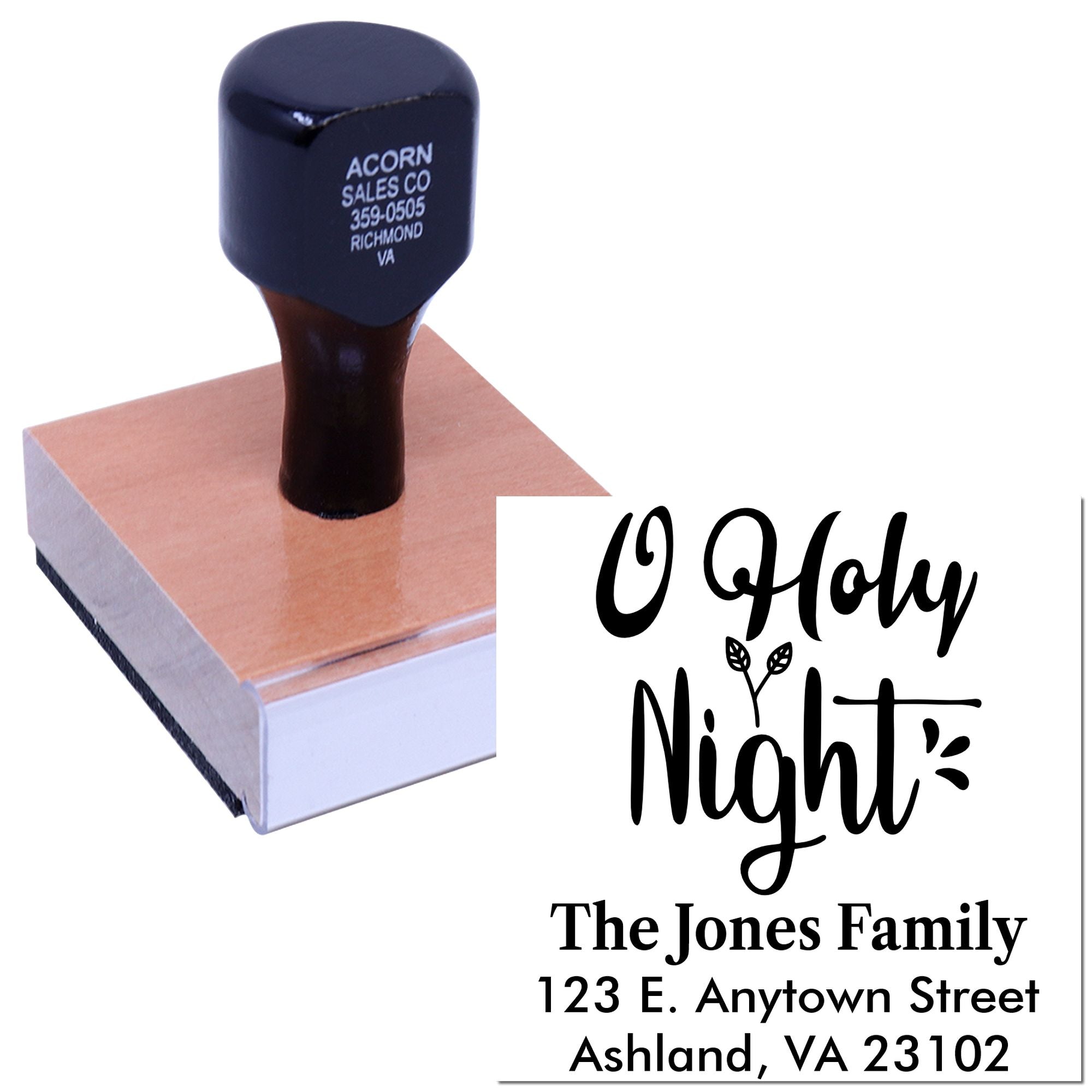 Custom Christmas return address rubber stamp with Oh Holy Night design for holiday cards and envelopes