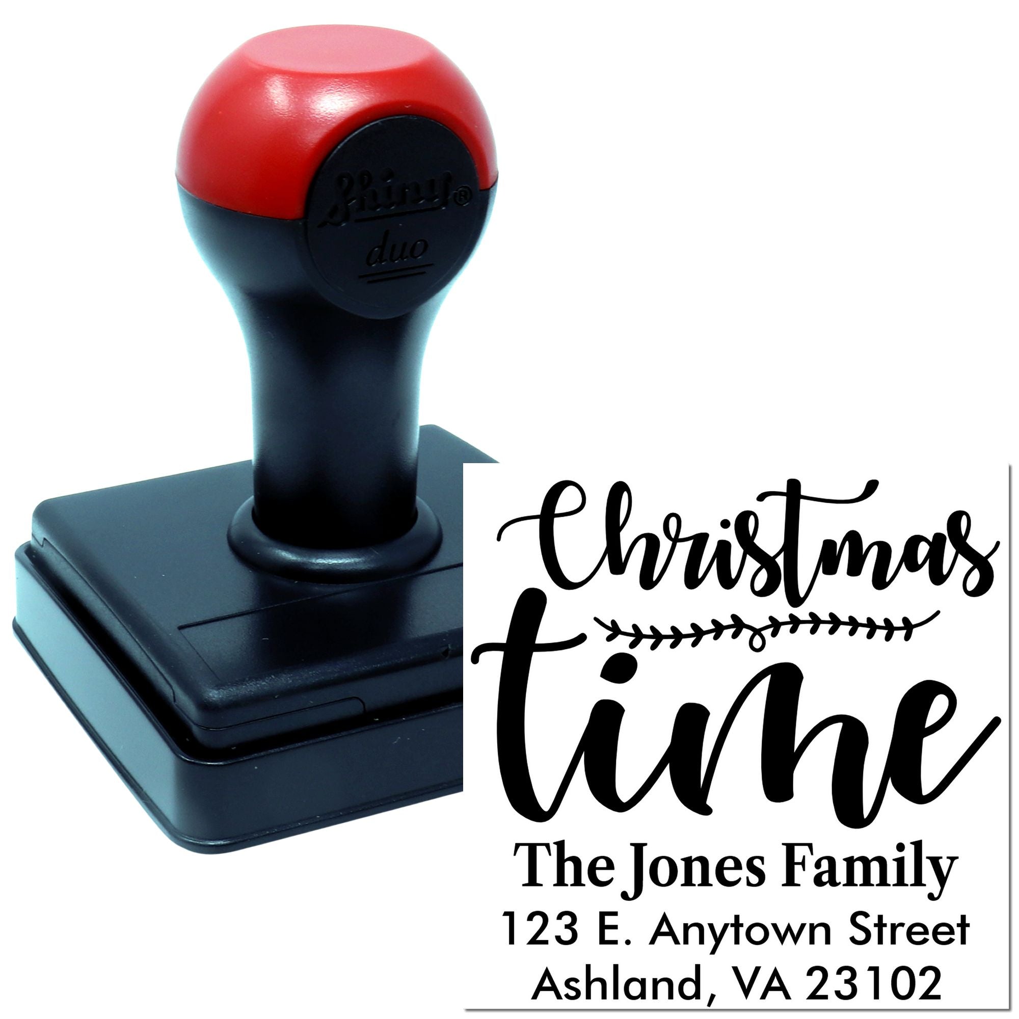 Self-inking custom Christmas return address rubber stamp for holiday cards and envelopes.