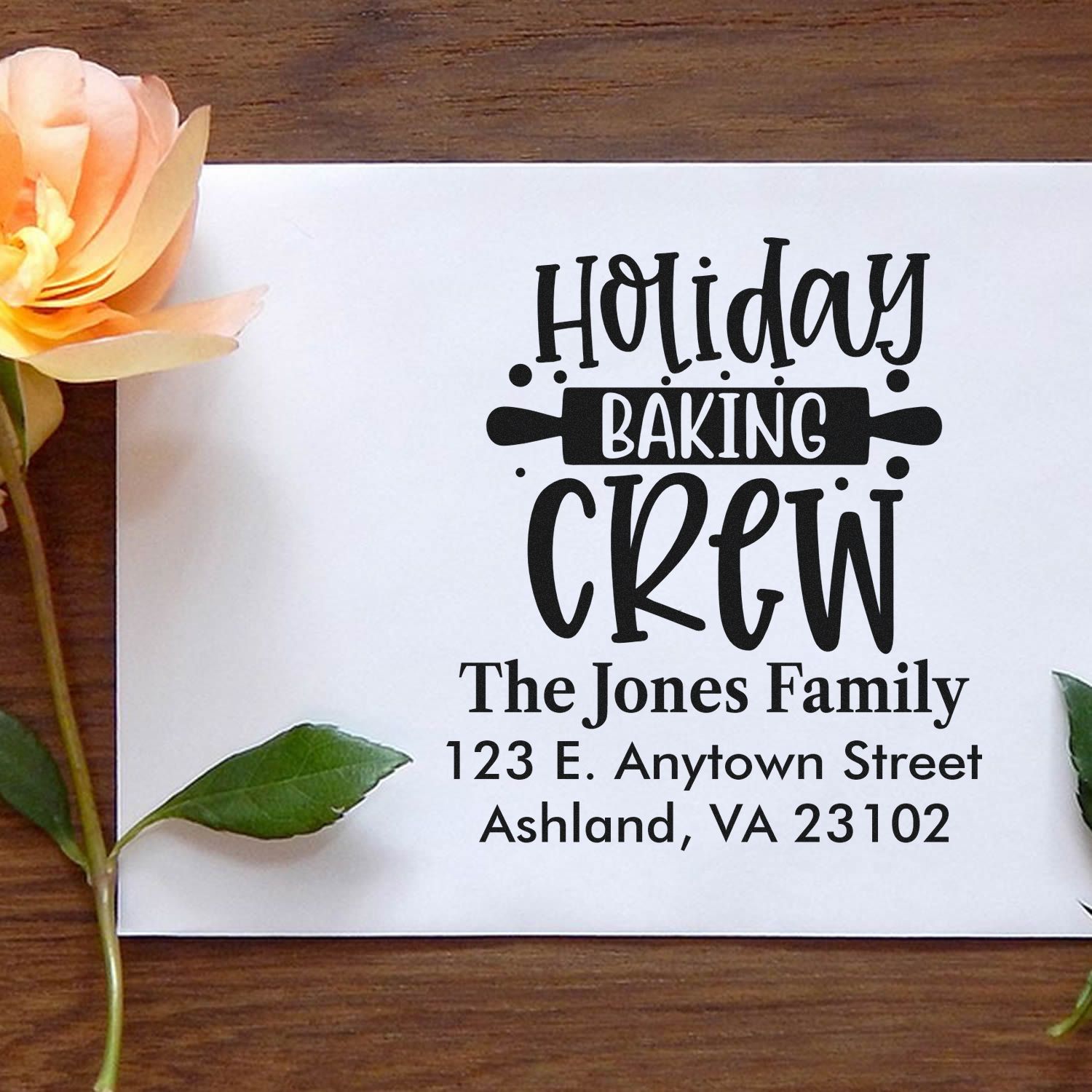 Custom Holiday Baking Crew return address rubber stamp for personalized holiday cards and baking gifts