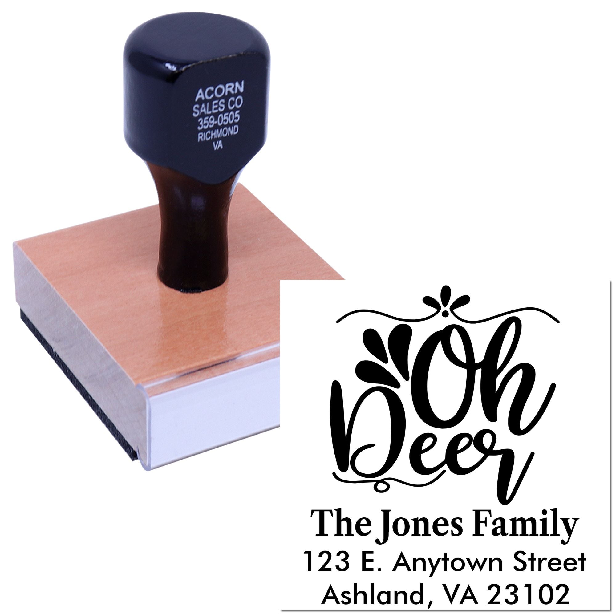 Custom beer-themed rubber stamp with family name and address for personalized mailing, homebrew, or craft branding.