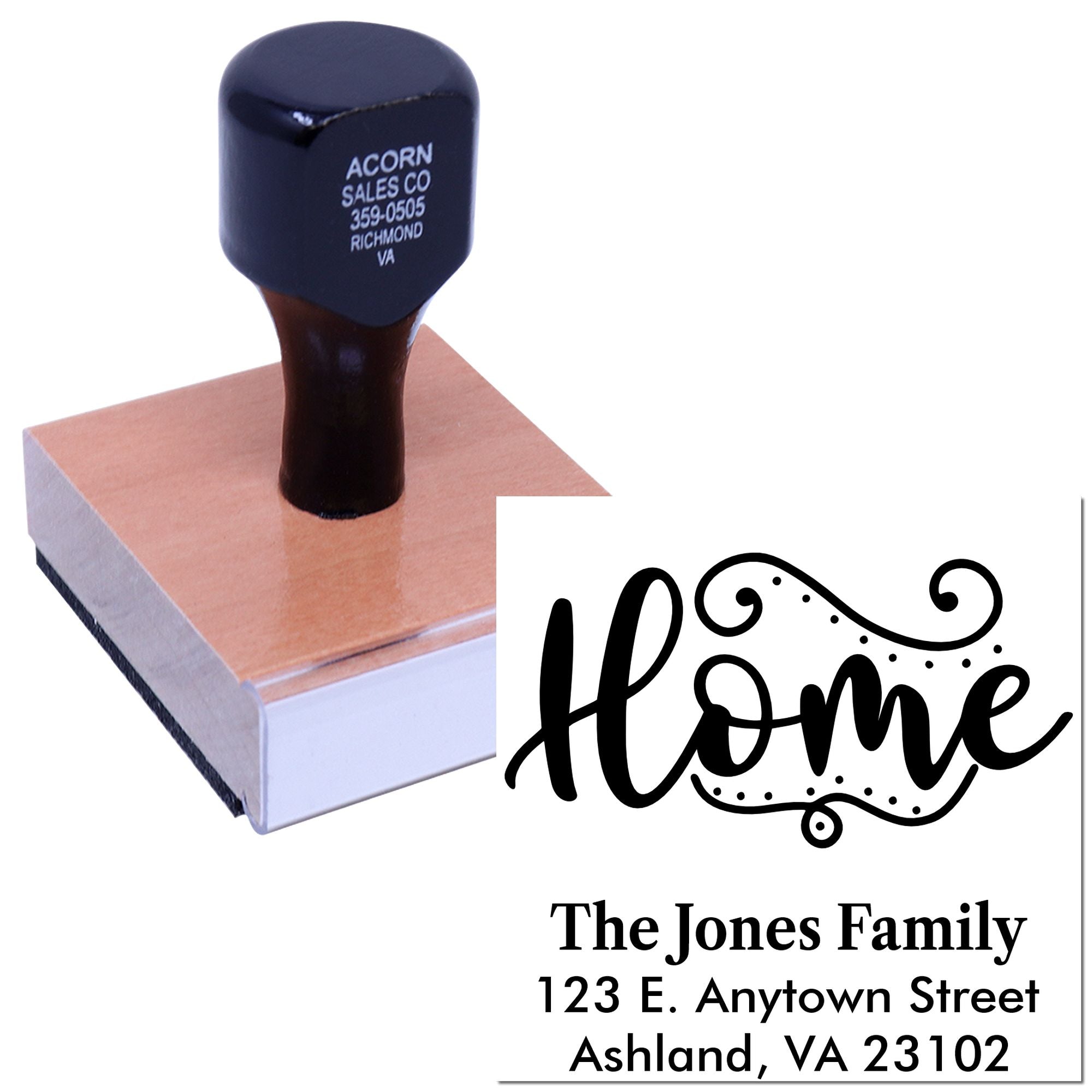 Custom return address rubber stamp with Home design for The Jones Family, ideal for personalized home mailing and envelopes.