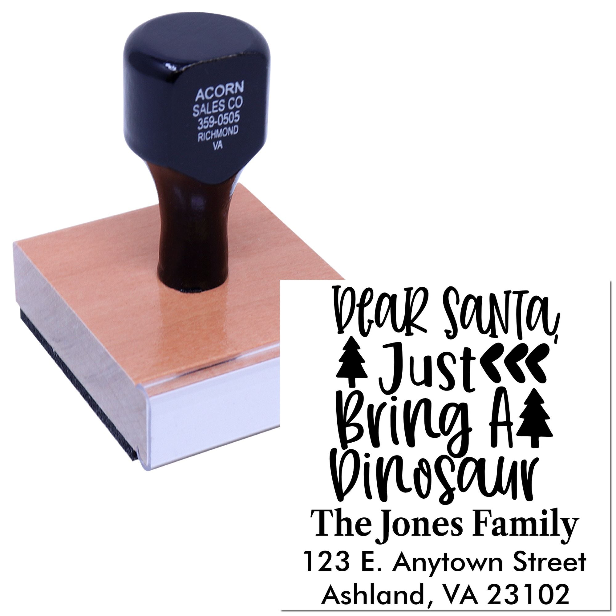 Personalized Christmas return address rubber stamp for holiday cards with Dear Santa design.