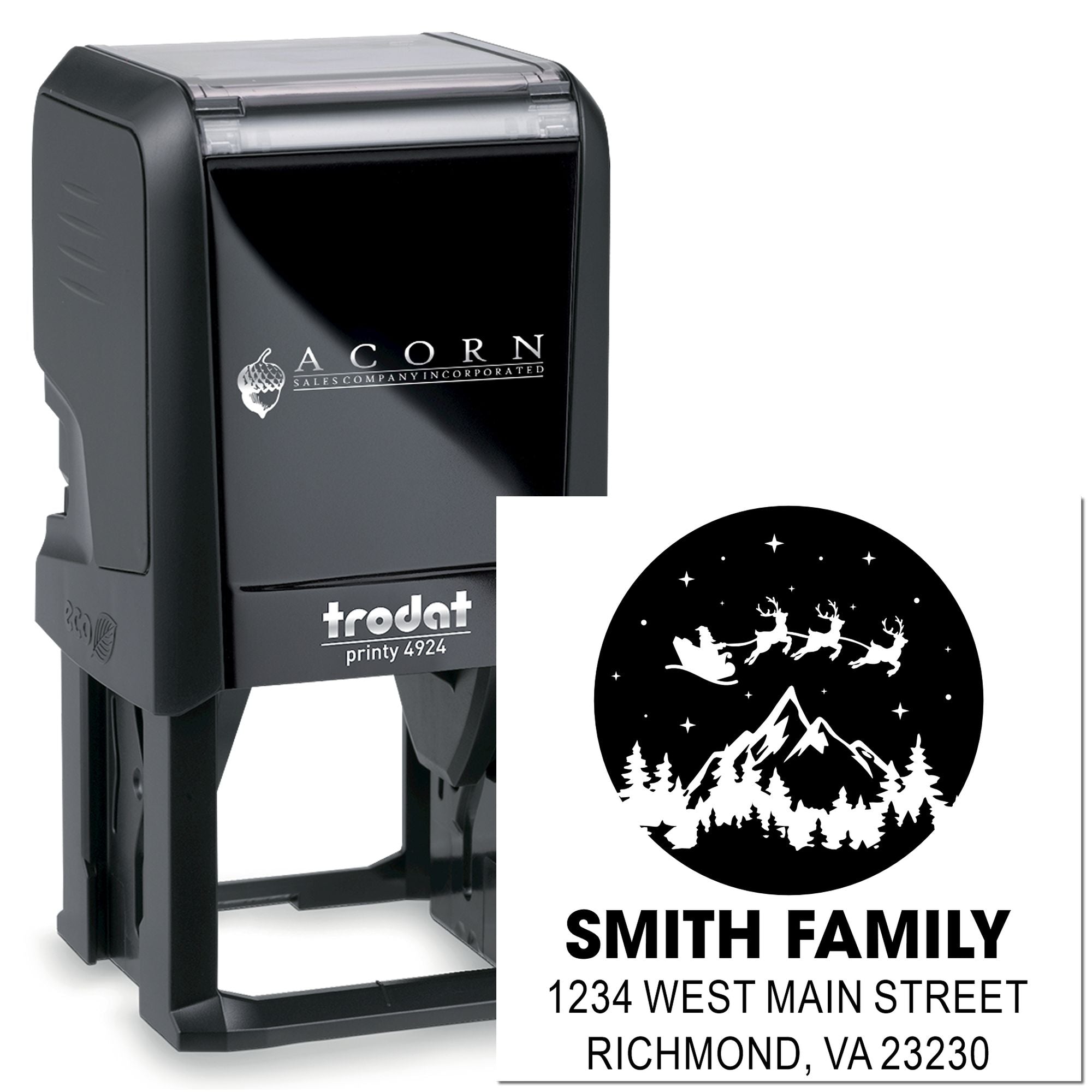 Custom self-inking rubber stamp with Trodat Printy return address design for Smith Family, Richmond, VA.