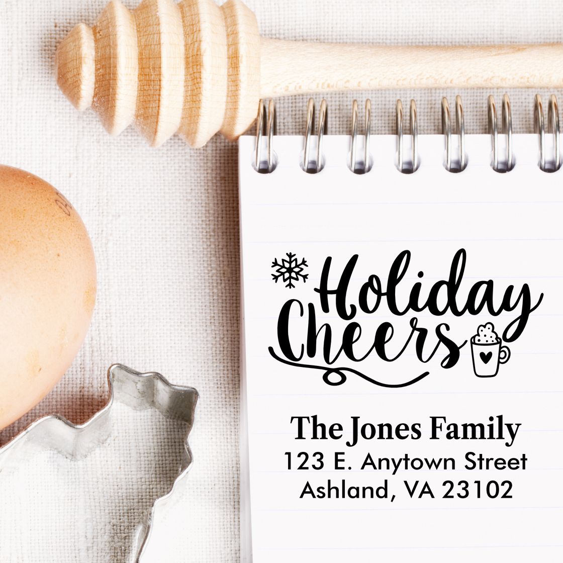 Holiday Cheers custom return address rubber stamp for family Christmas cards and holiday mail