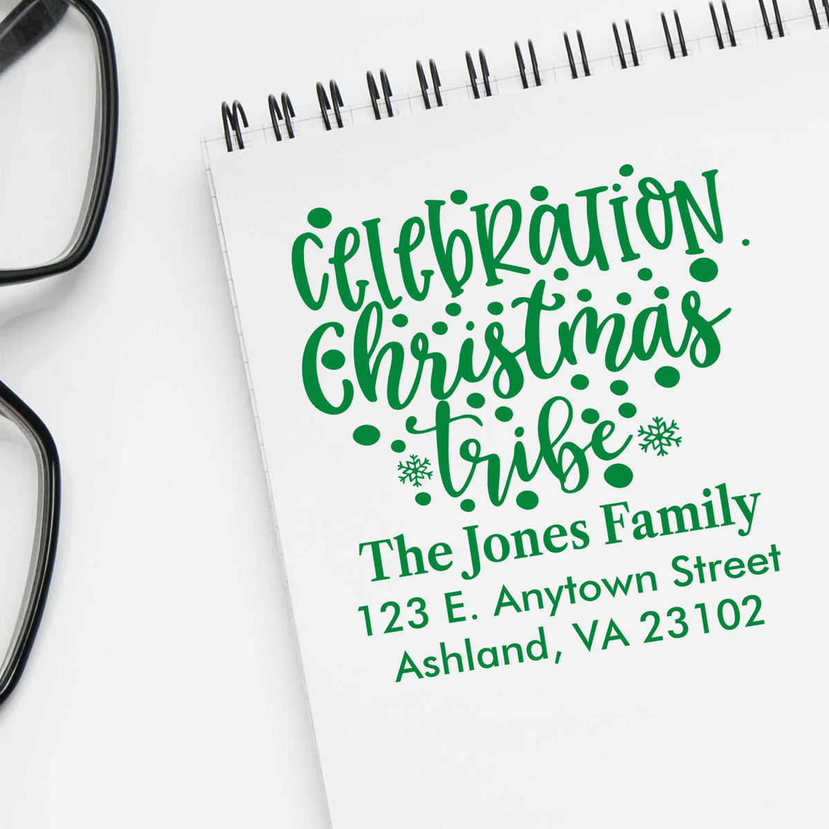 Custom Christmas Tribe rubber stamp with family name and return address for holiday cards