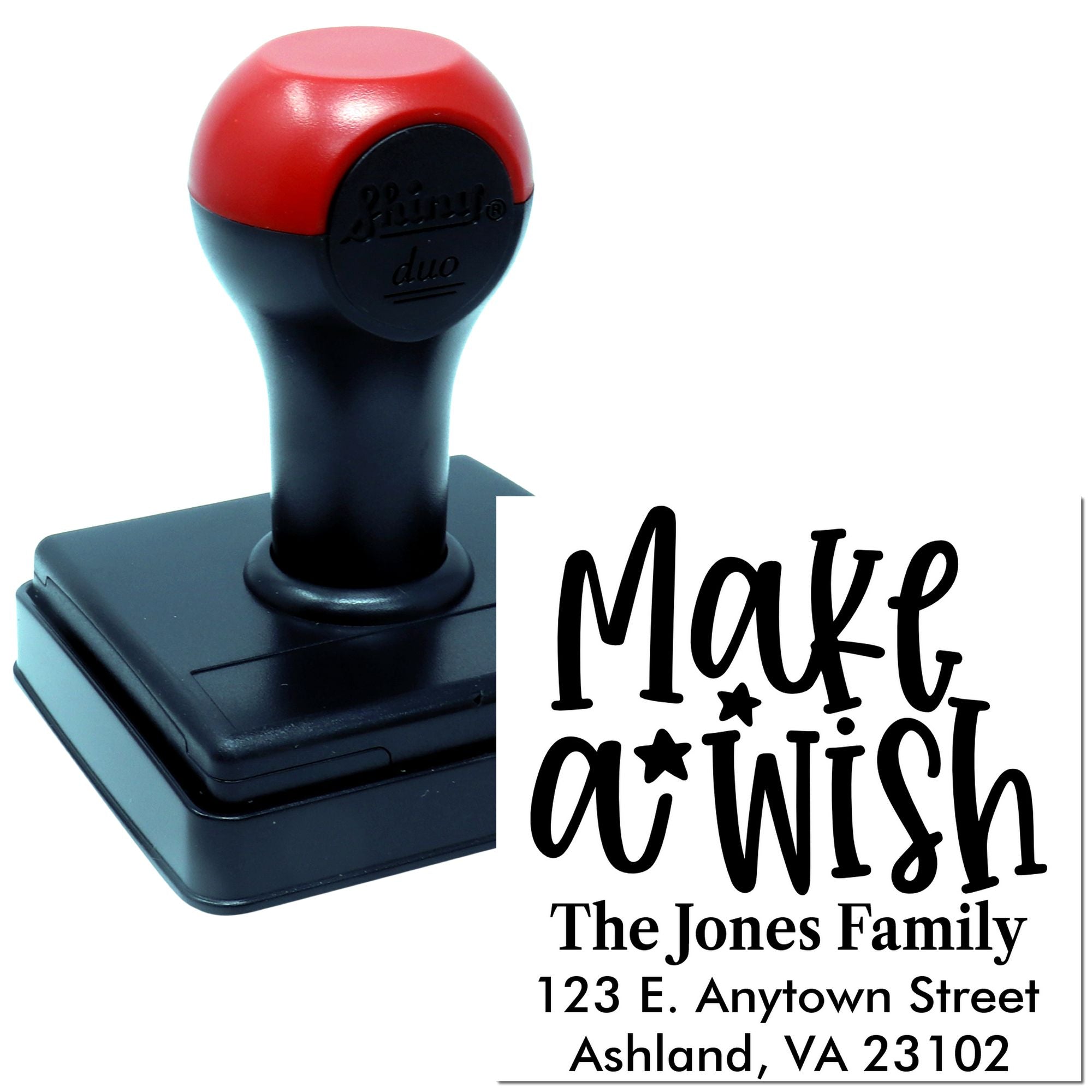 Custom self-inking rubber stamp with Merry Christmas return address design for holiday cards and envelopes.