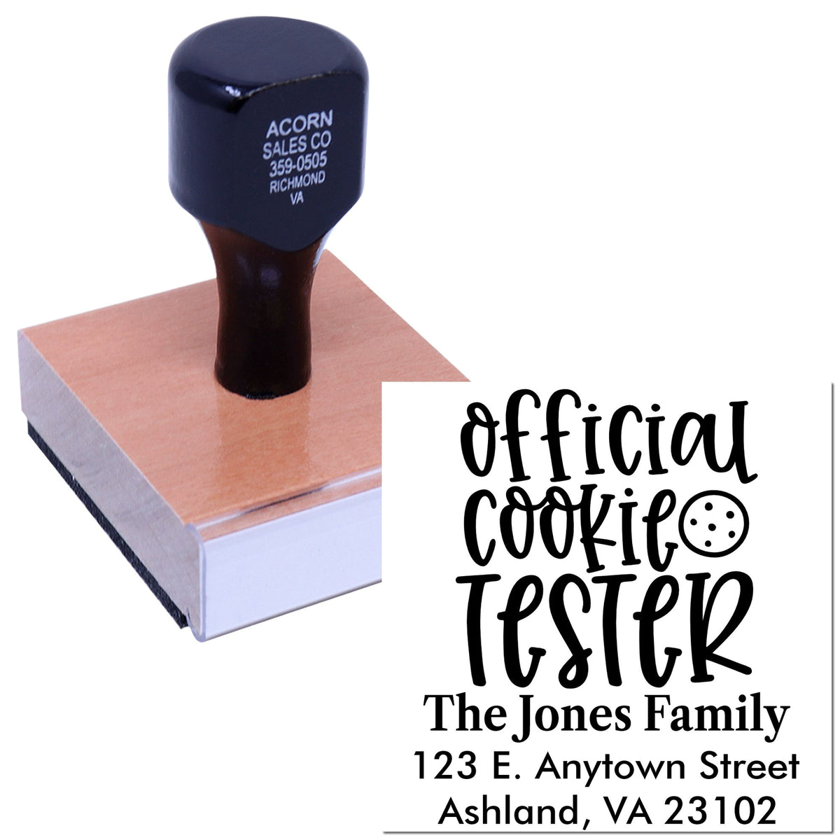Personalized custom rubber stamp for Official Cookie Tester with family name and address