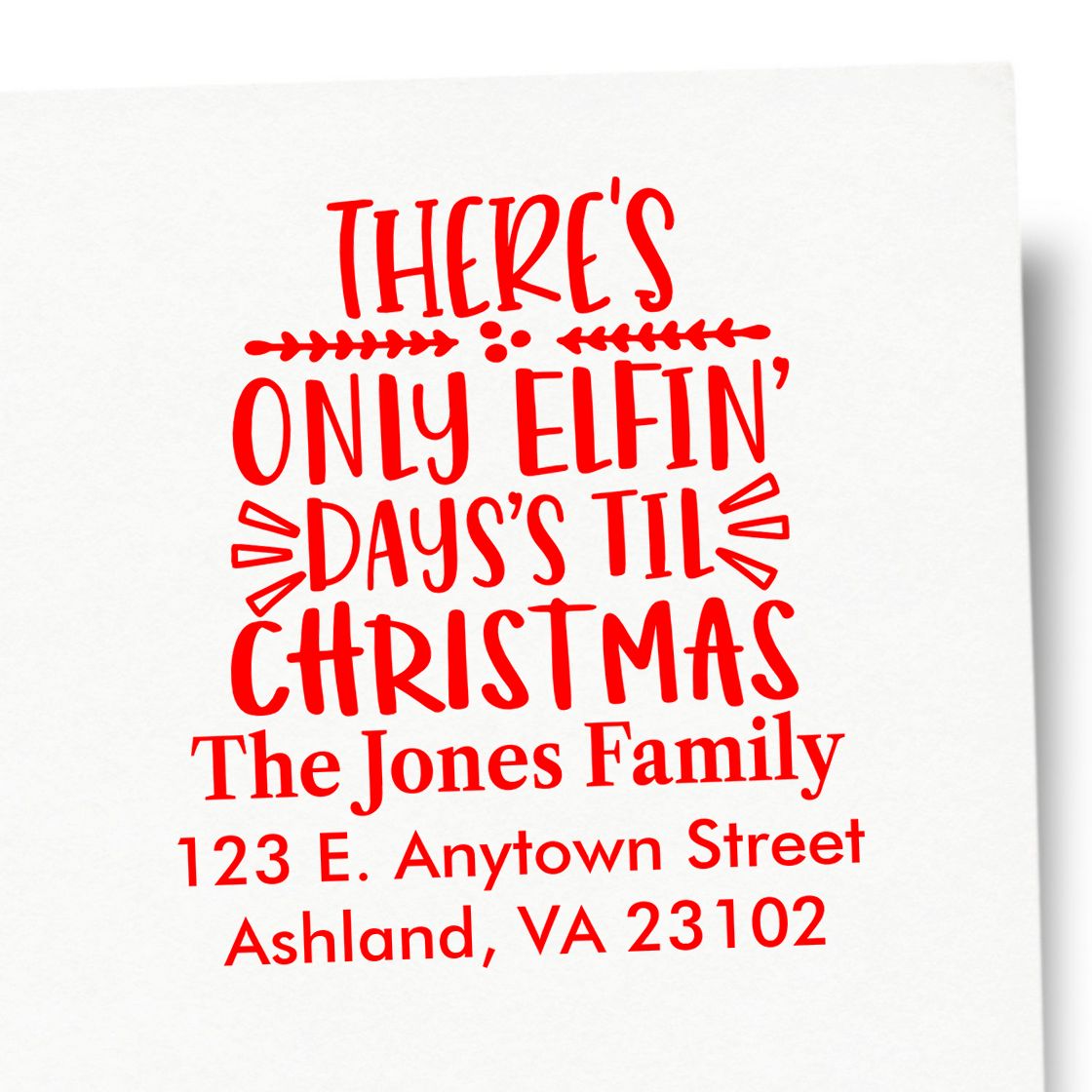 Personalized Christmas address rubber stamp with Theres only elfin days till Christmas for holiday cards and mail.